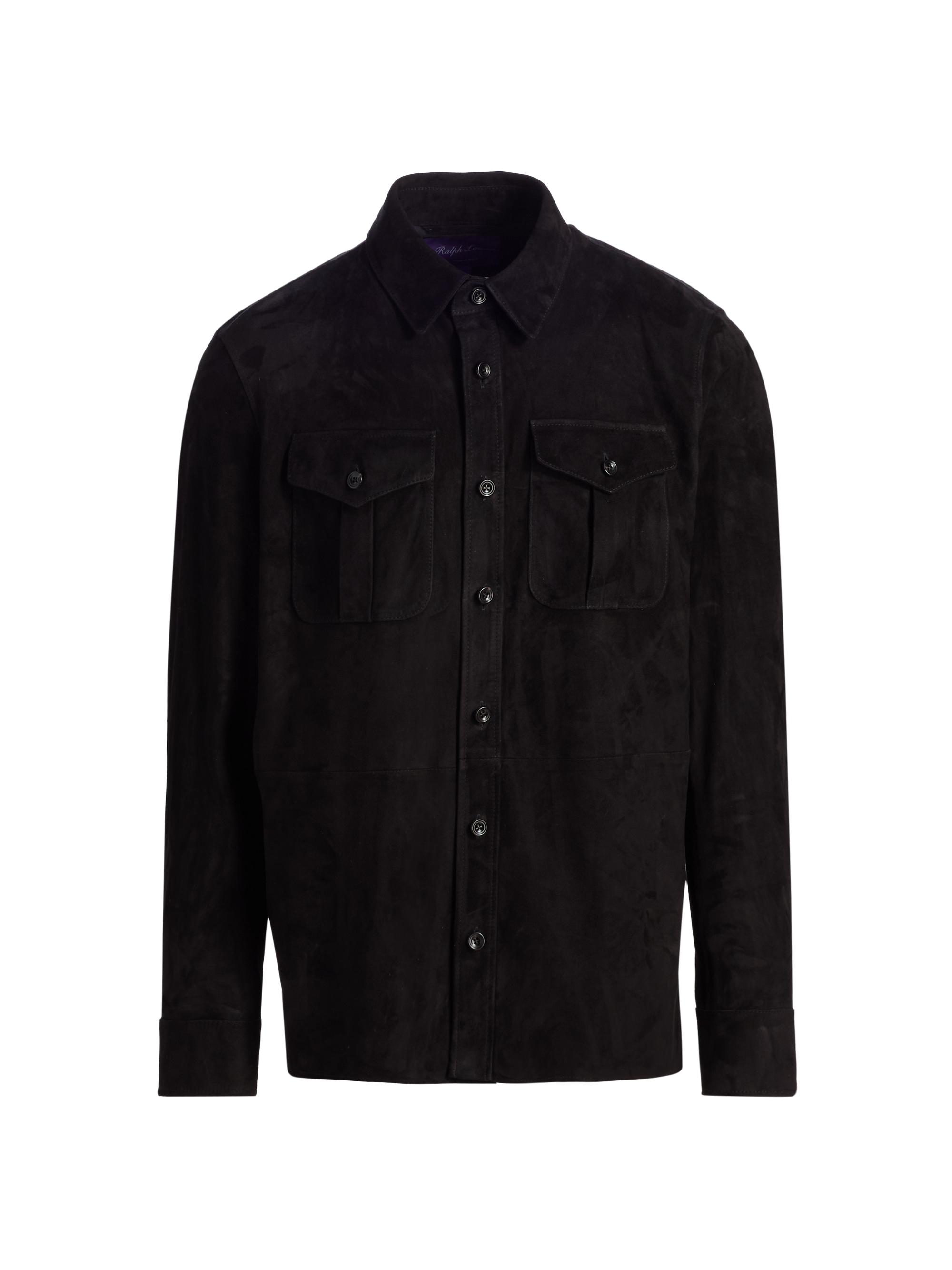 Ralph Lauren Purple Label Plaid Suede Button-Front Shirt Jacket