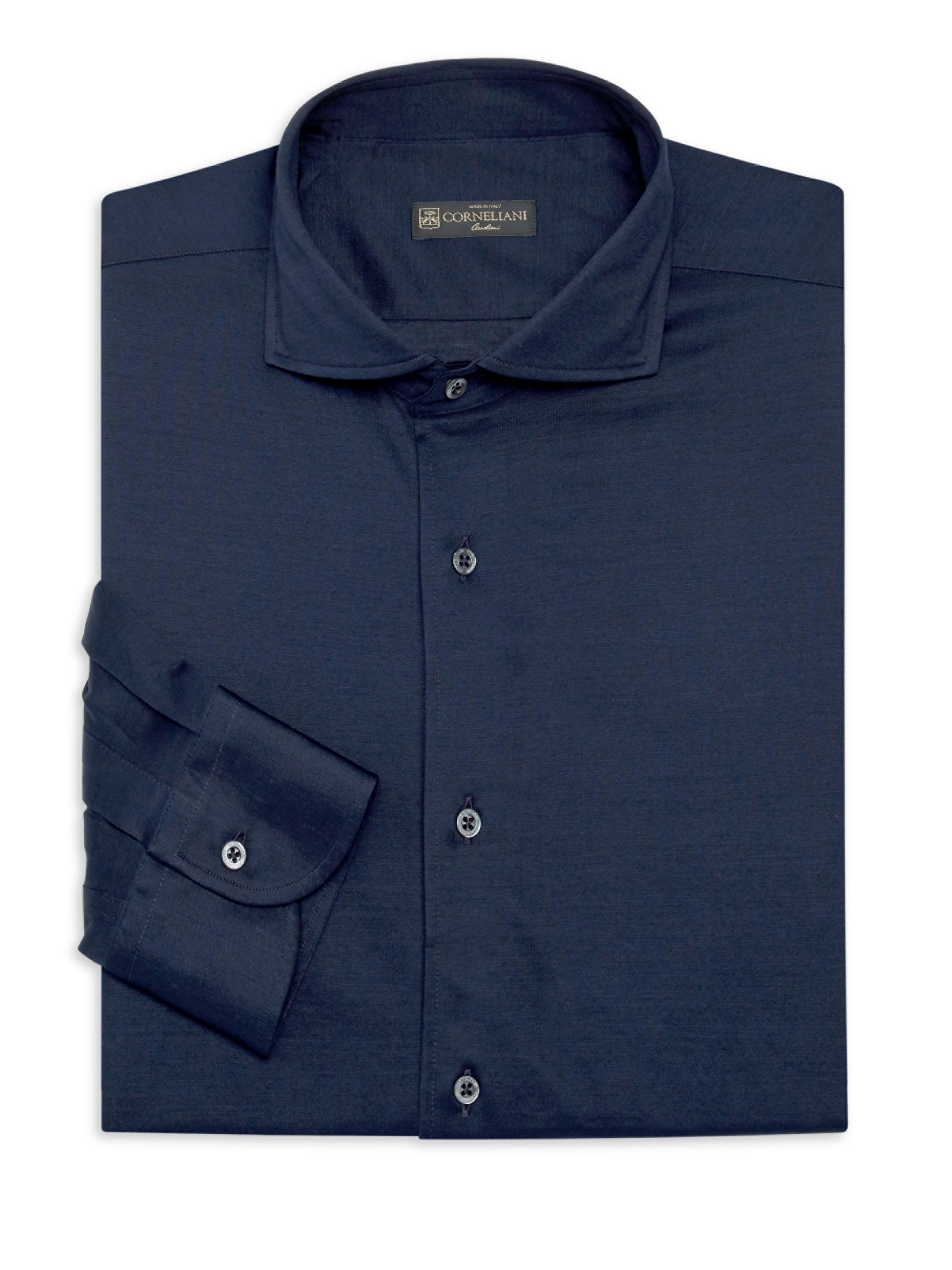 Corneliani Men's Casual Long-Sleeve Cotton Dress Shirt - Navy