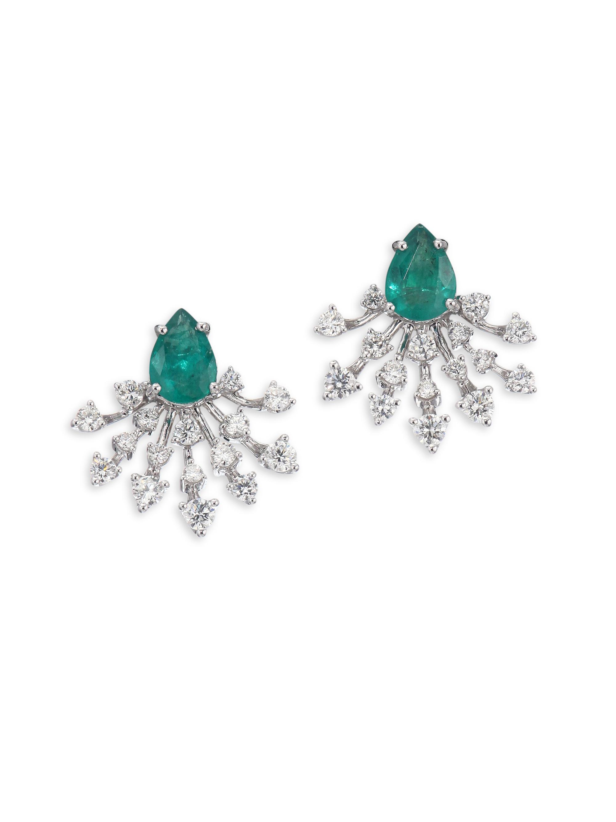 Hueb Women's Luminus Diamond, Emerald & 18K White Gold Stud Earrings - Emerald