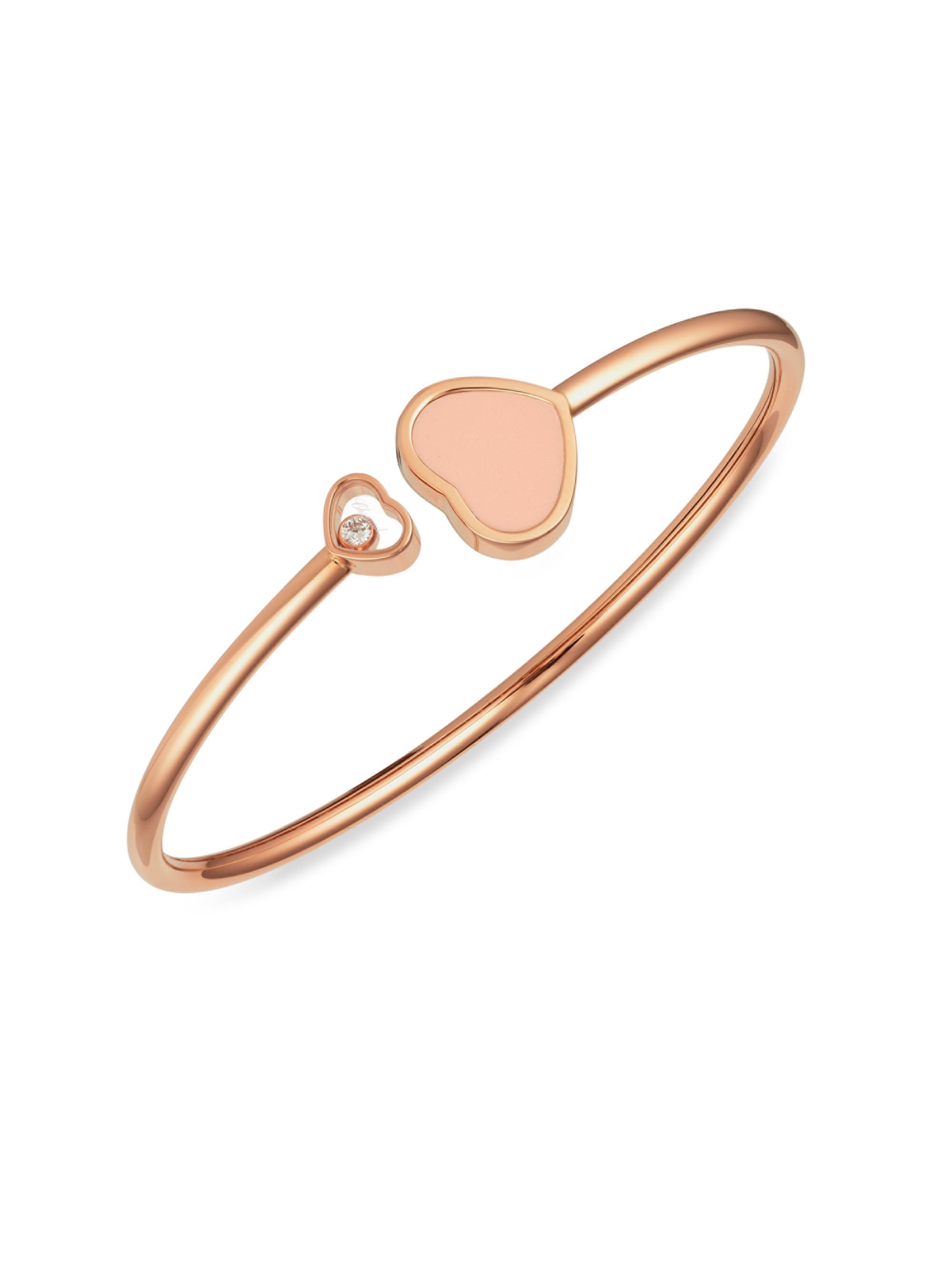 Chopard Women's Happy Hearts 18K Rose Gold, Diamond & Rosé Stone Bangle - Peach