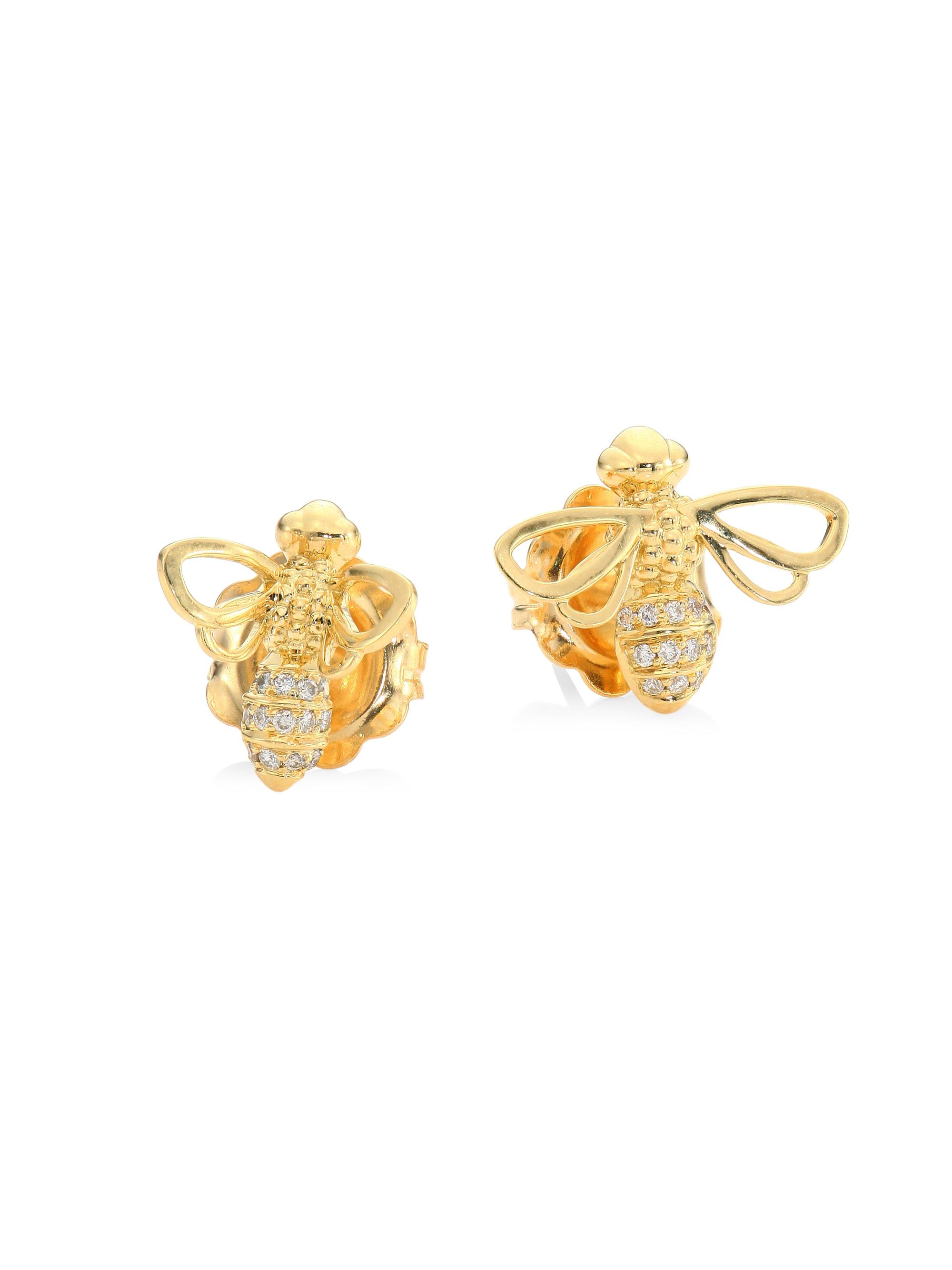 Temple St. Clair Women's Florence86 Garden Of Earthly Delights Diamond & 18K Yellow Gold Bee Bellina Earrings - Yellow Gold