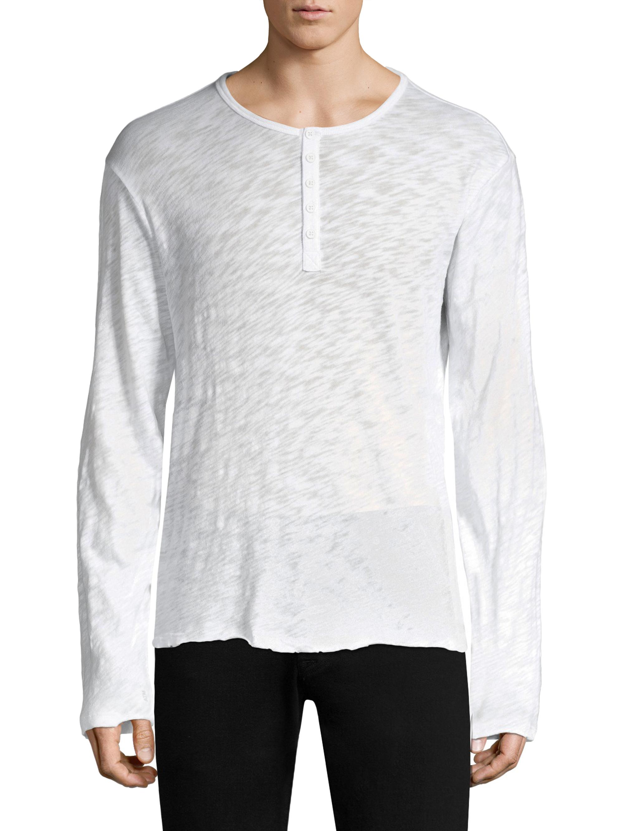 ATM Anthony Thomas Melillo Men's Distressed Cotton Henley Top - White