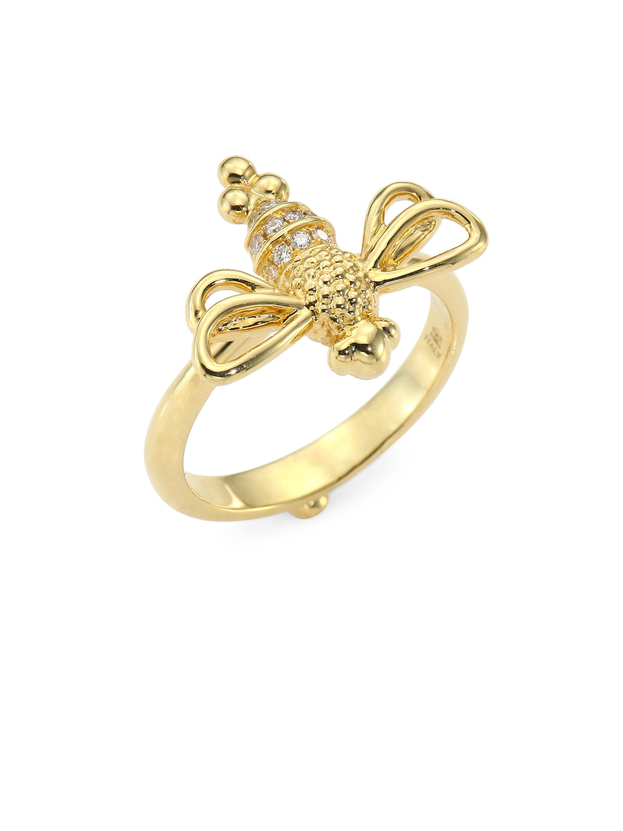 Temple St. Clair Women's Garden Of Earthly Delights Diamond & 18K Gold Resting Bee Ring - Yellow Gold
