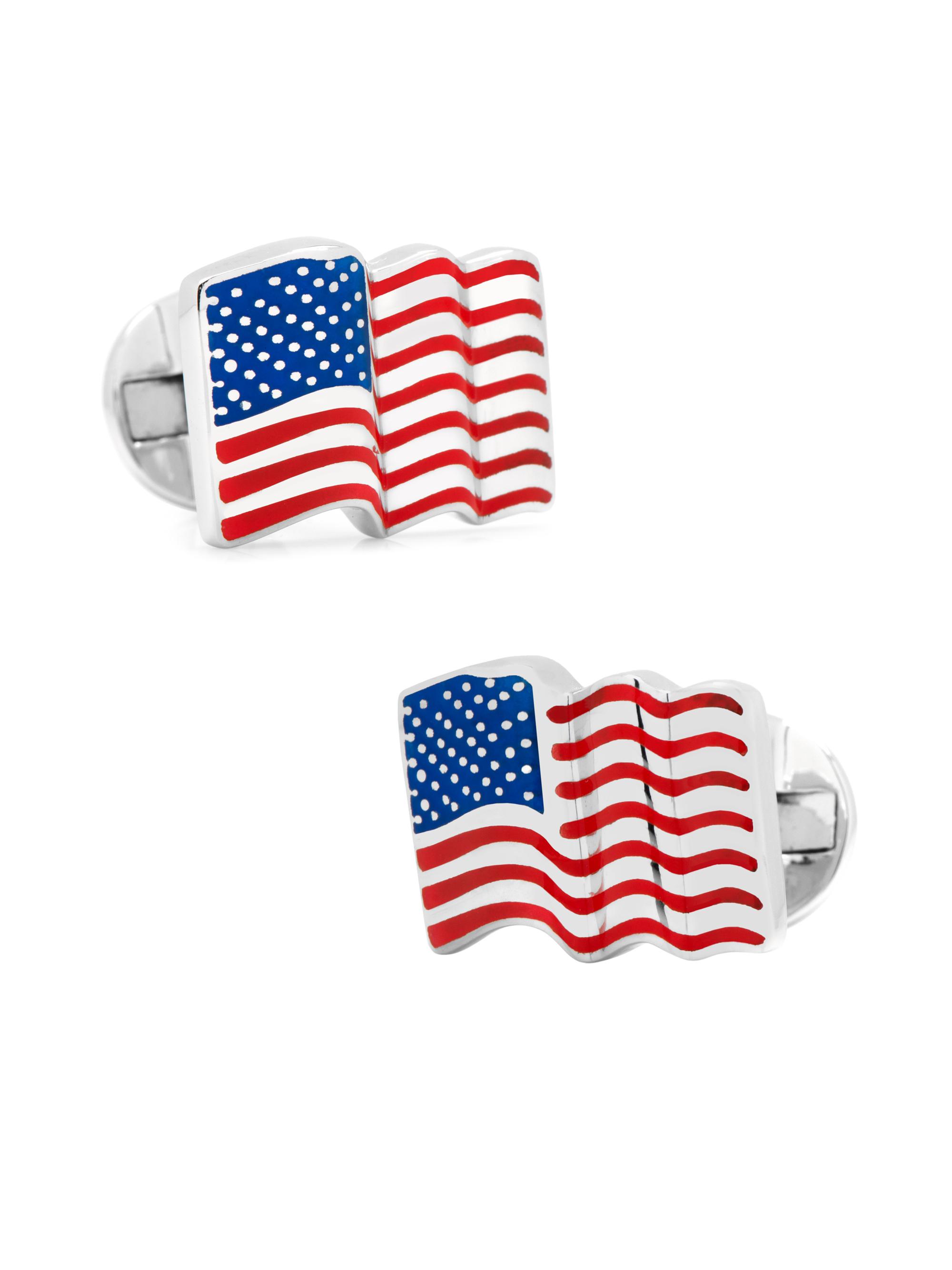Cufflinks, Inc. Men's Ox & Bull Trading Co. Waving American Flag Cufflinks - Silver
