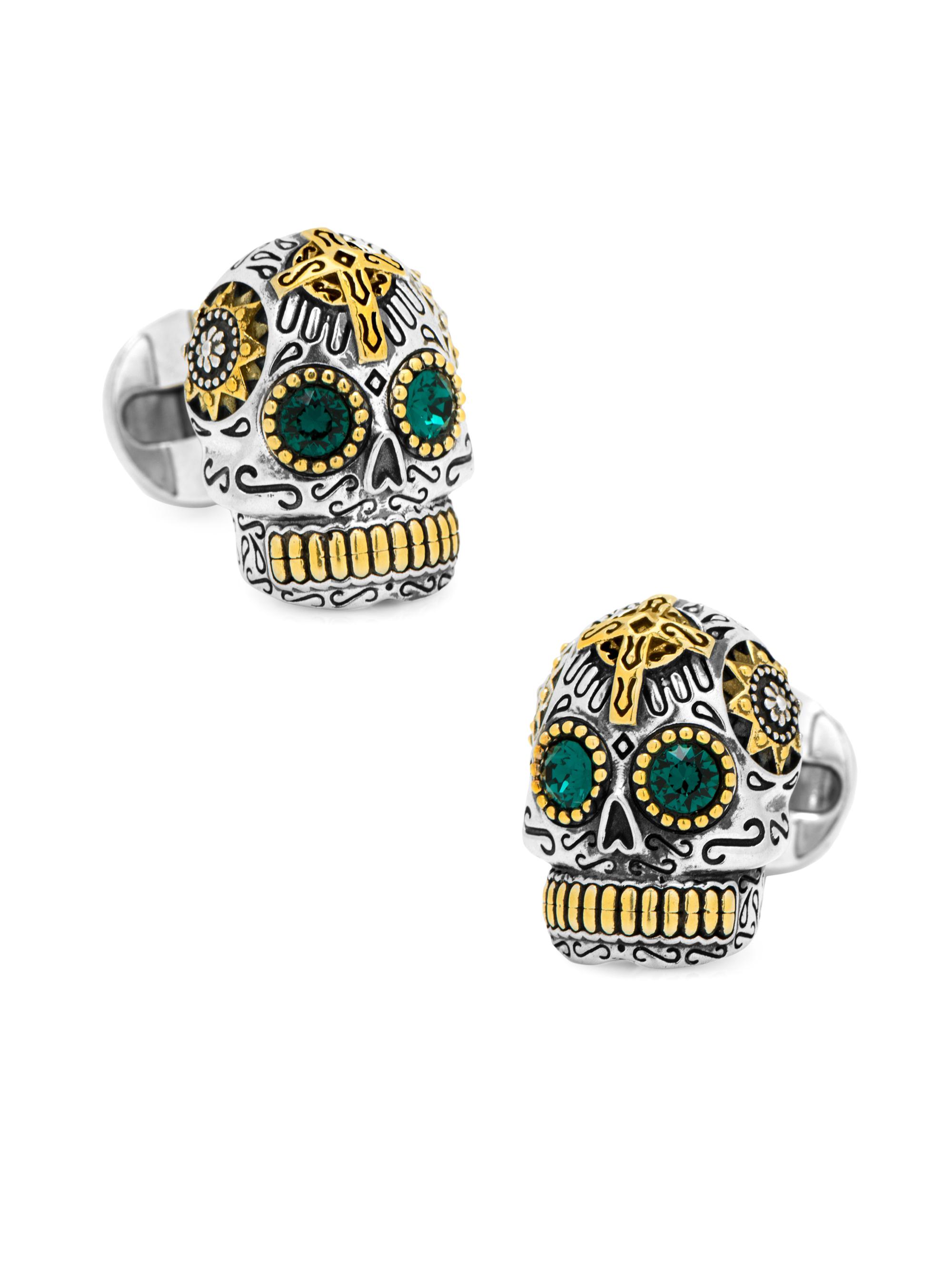 Cufflinks, Inc. Men's Sterling Silver and Gold Tone Day of the Dead Skull Cufflinks - Silver