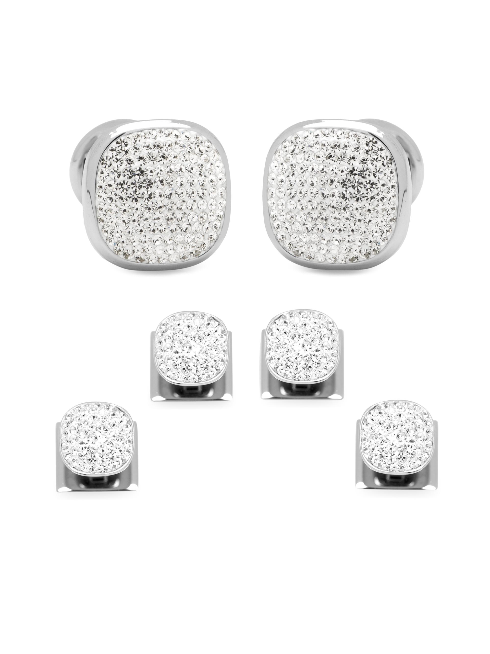 Cufflinks, Inc. Men's Pavé Crystal and Stainless Steel Cufflinks - Silver
