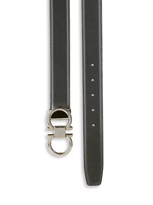 SALVATORE FERRAGAMO Oversized Double Gancini Belt, Black