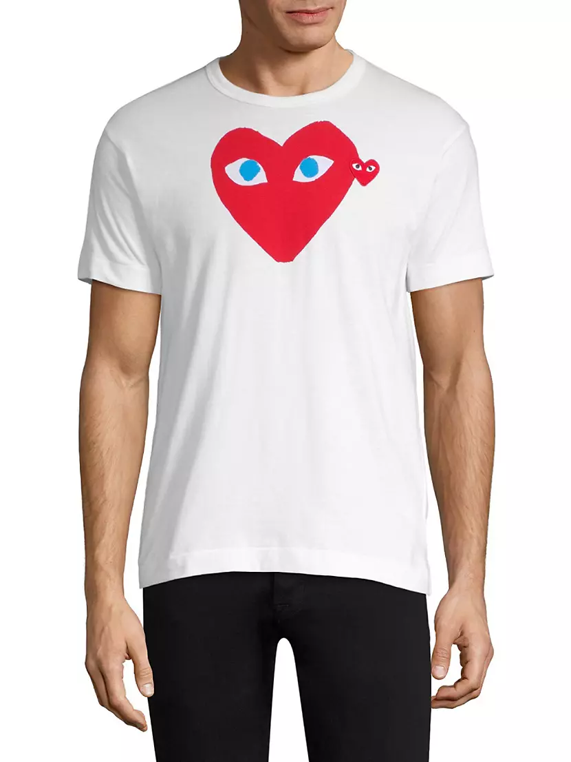 White Double Heart Eyes T-Shirt S / White by Kids Atelier