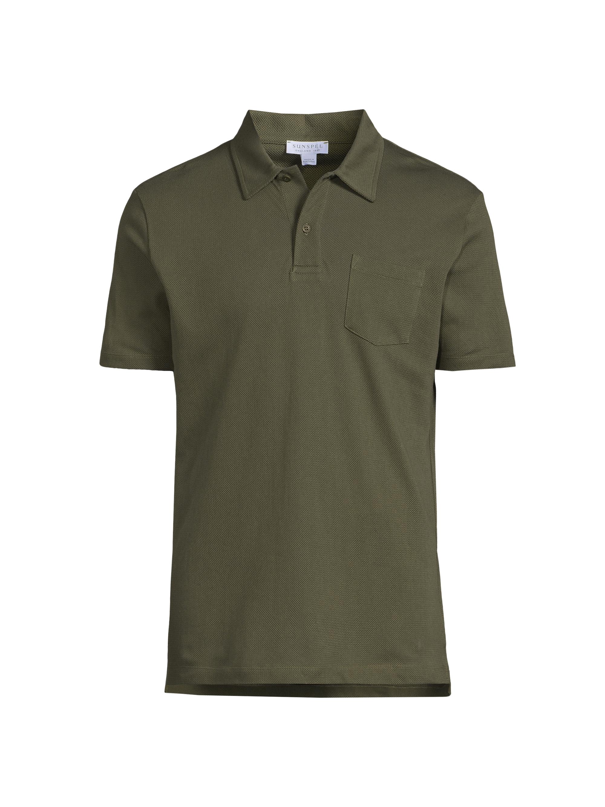 Sunspel Men's Textured Cotton Polo - Holly Green