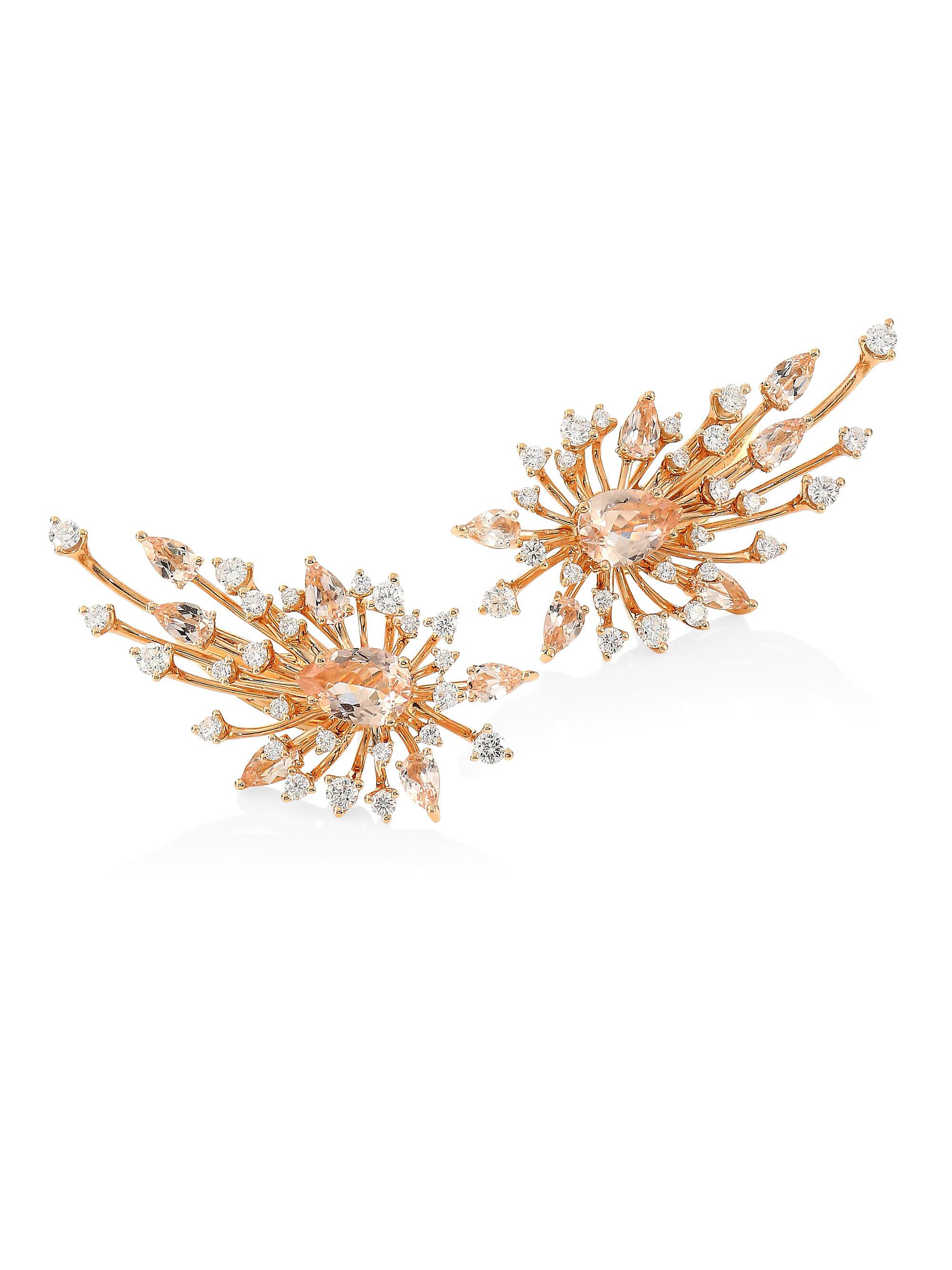 Hueb Women's Luminus Morganite, Diamond & 18K Yellow Gold Post Earrings - Gold