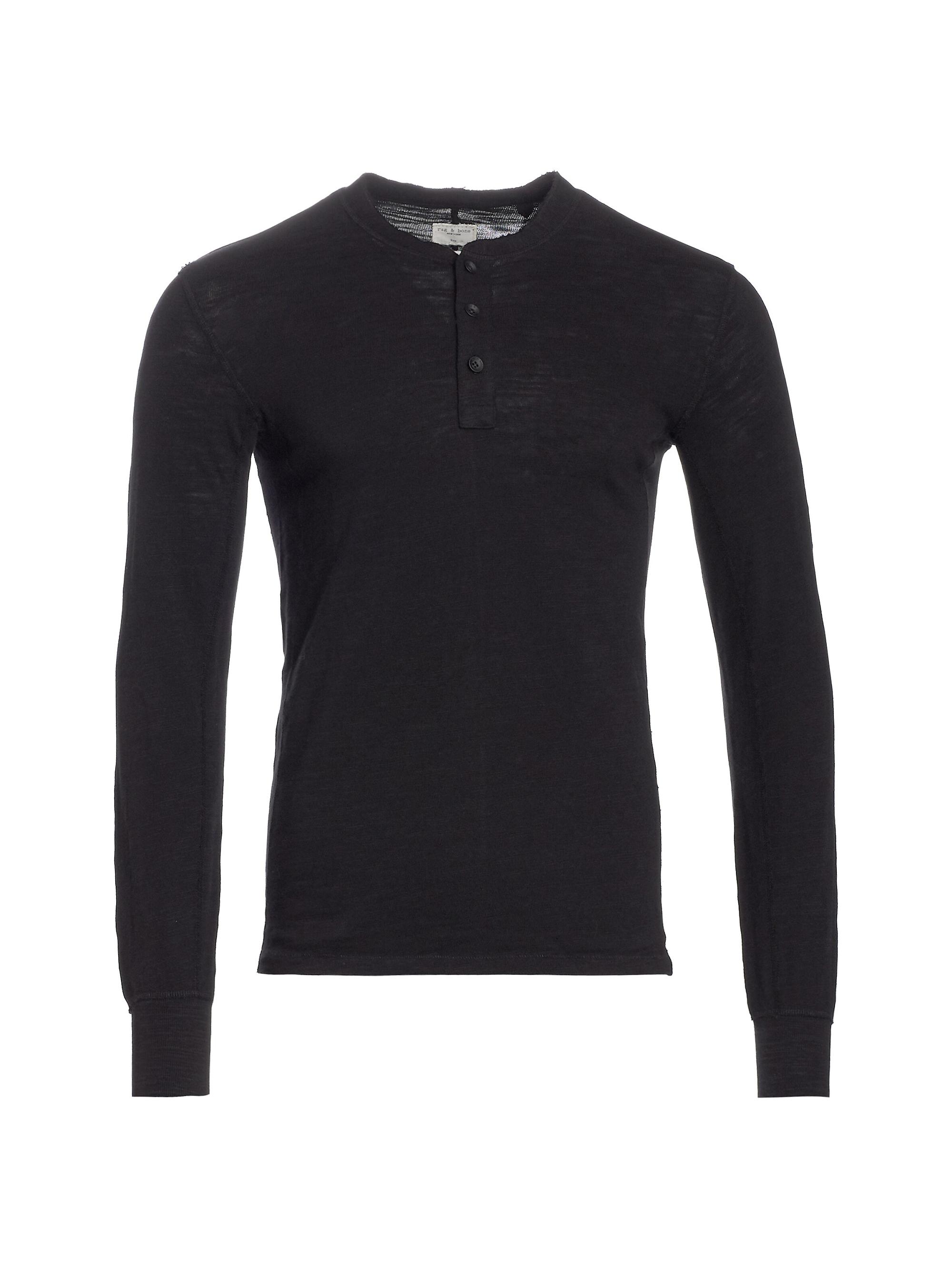 rag & bone Men's Classic Long Sleeve Henley Slim-fit T-Shirt - Jet Black