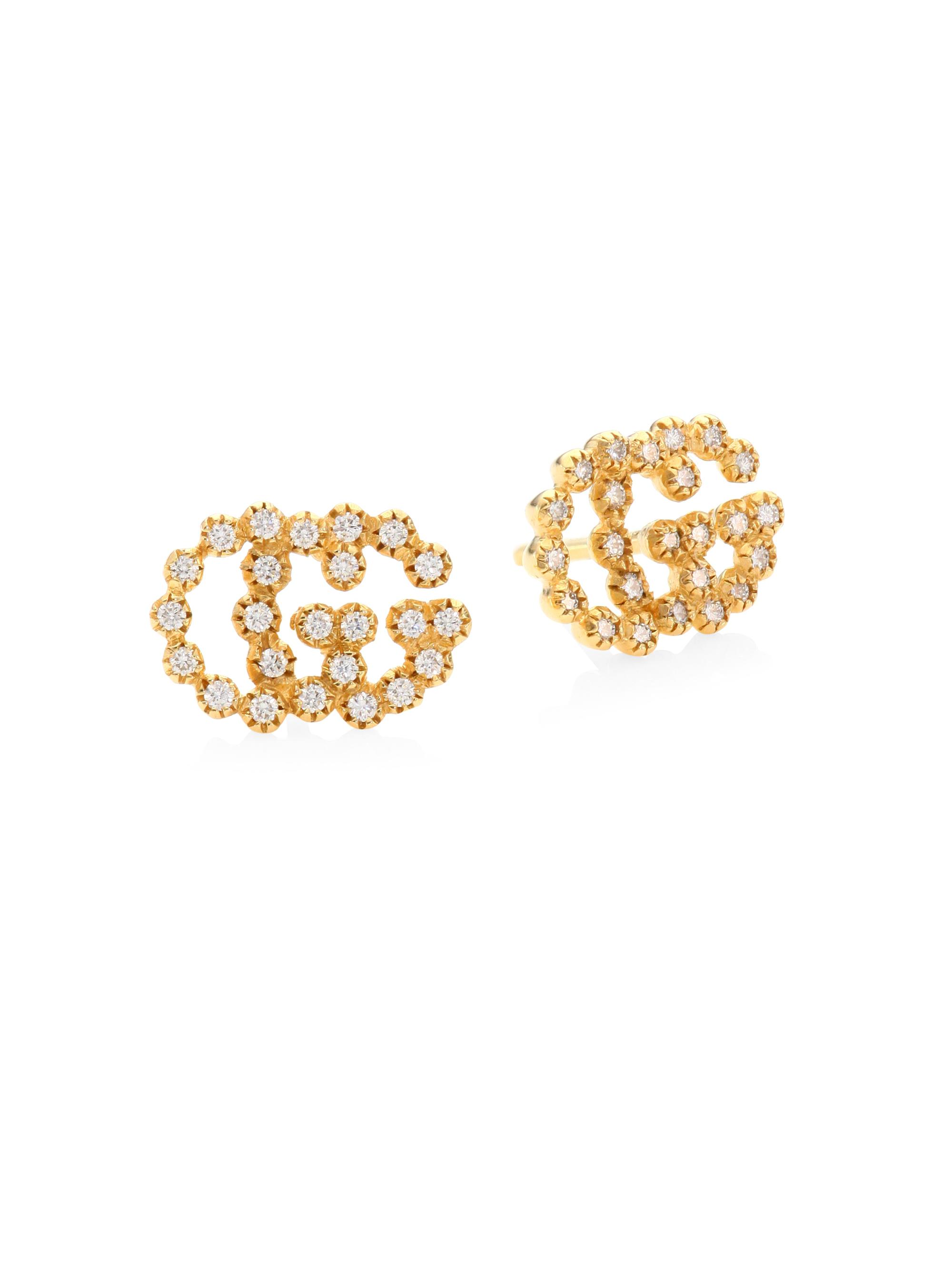 Gucci Women's Running G Diamond 18K Yellow Gold Stud Earrings - Gold