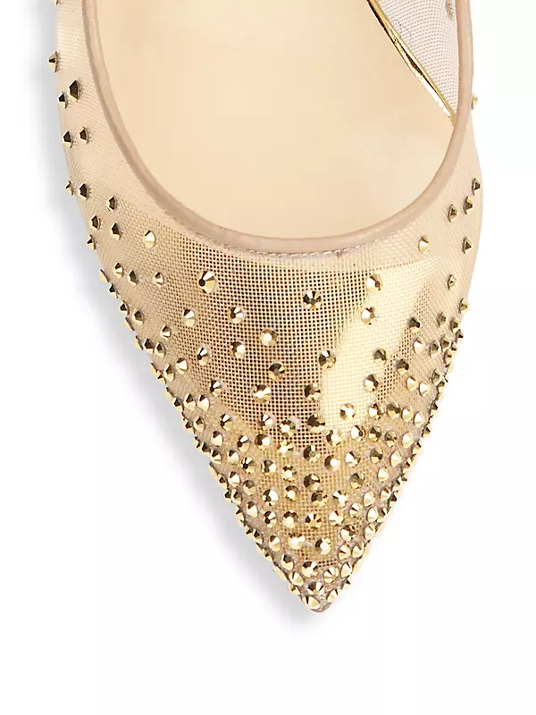 Christian Louboutin Beige/Silver Mesh and Leather Follies Strass