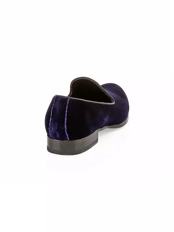Christian Louboutin Men's Velvet Cap-Toe Smoking Slippers - Black