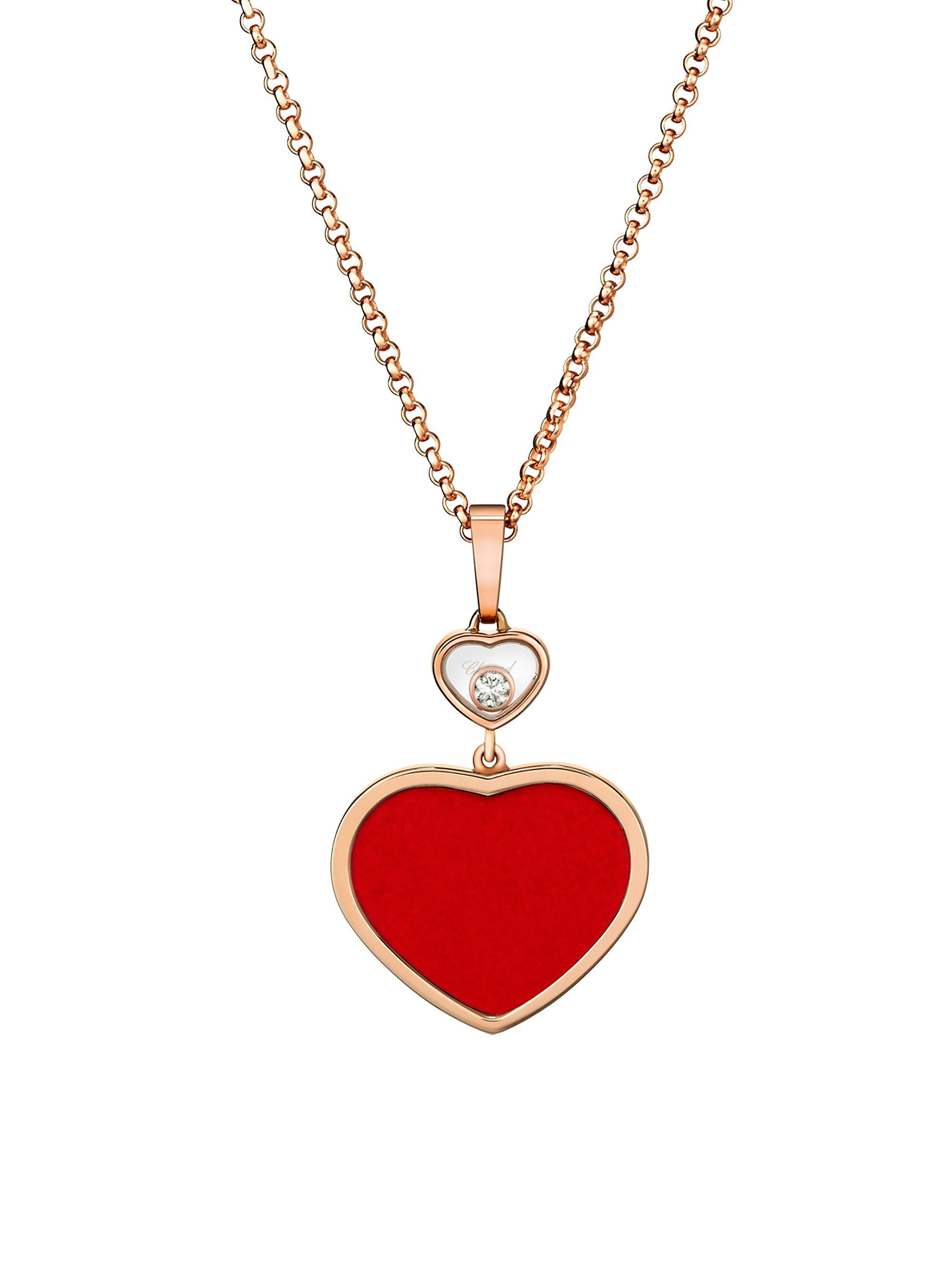 Chopard Women's Happy Hearts 18K Rose Gold, Red Stone & Diamond Heart Pendant Necklace - Rose Gold
