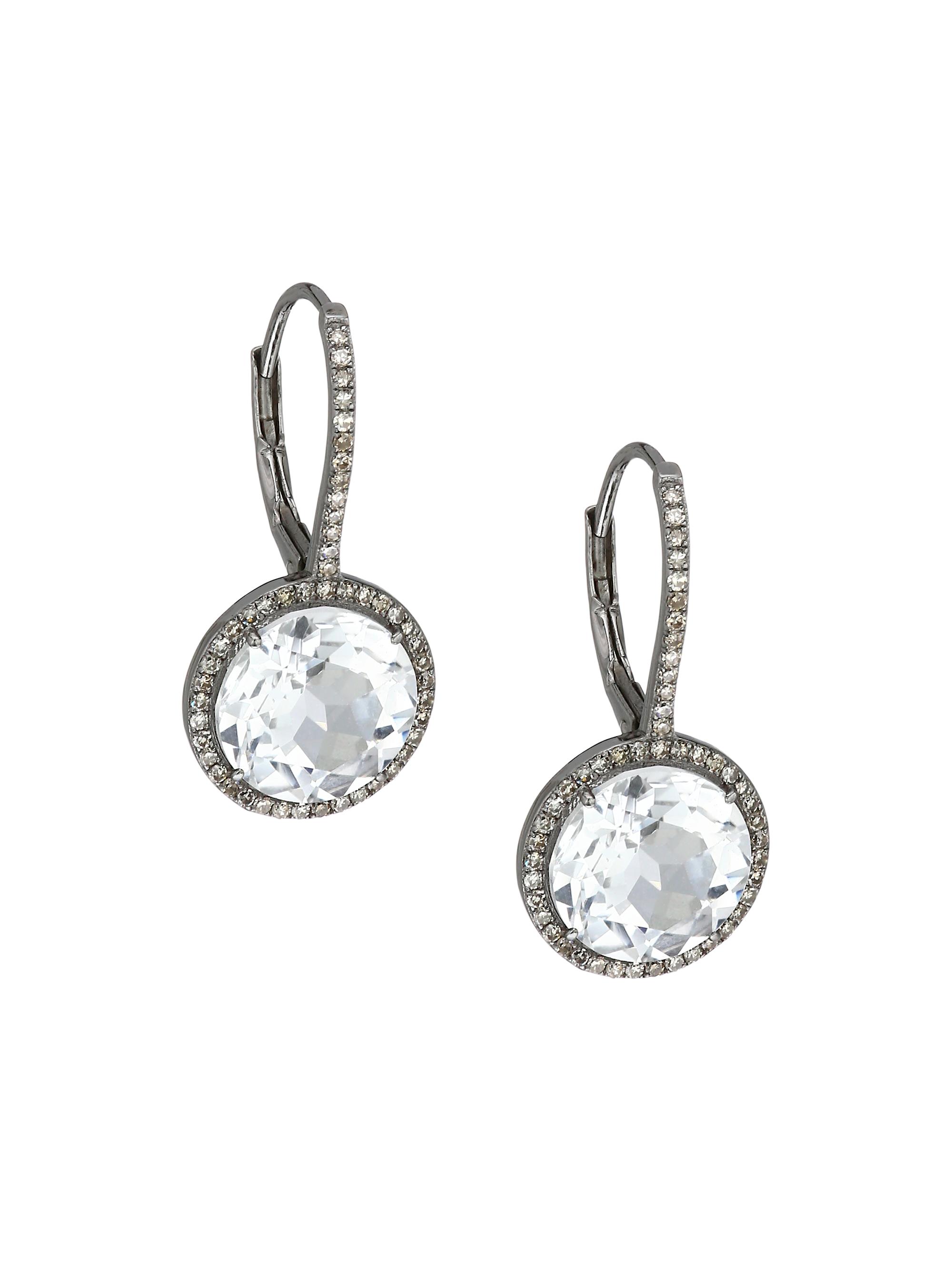 Nina Gilin Women's Black Rhodium-Plated Silver, Diamond & White Topaz Drop Earrings - Silver