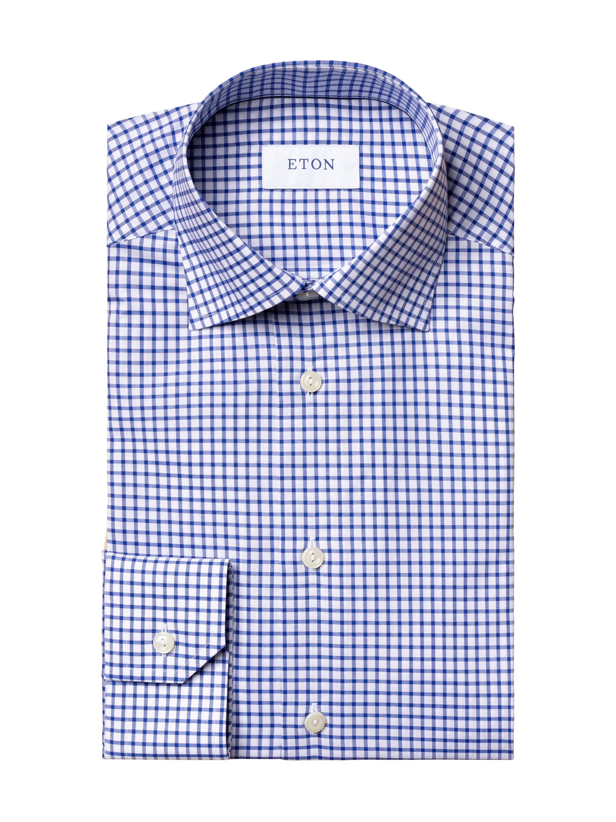 Eton Men's Slim-Fit Natural Stretch Check Dress Shirt - Blue