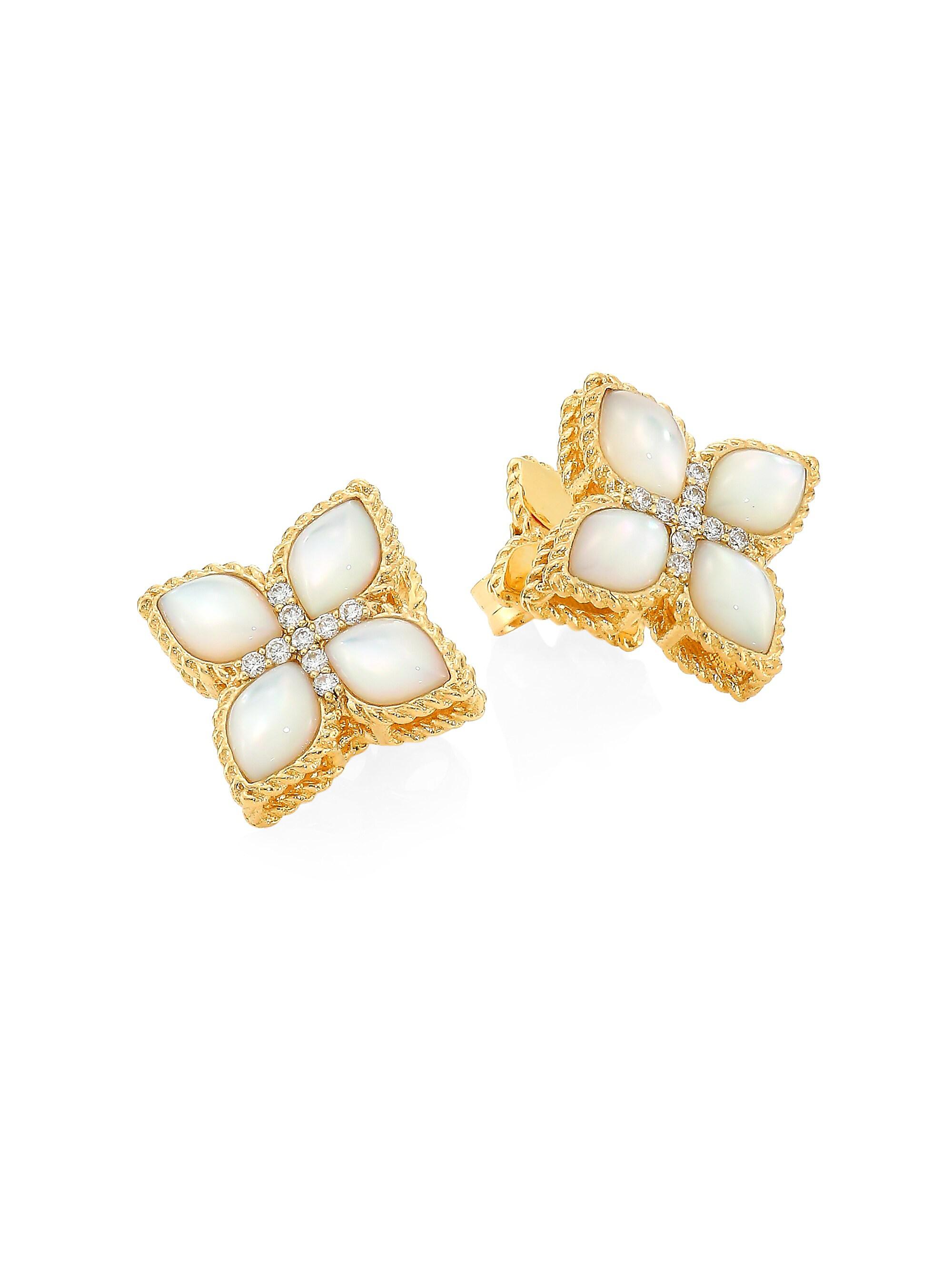 Roberto Coin Women's Venetian Princess 18K Yellow Gold, Mother-Of-Pearl & Diamond Earrings - Yellow Gold