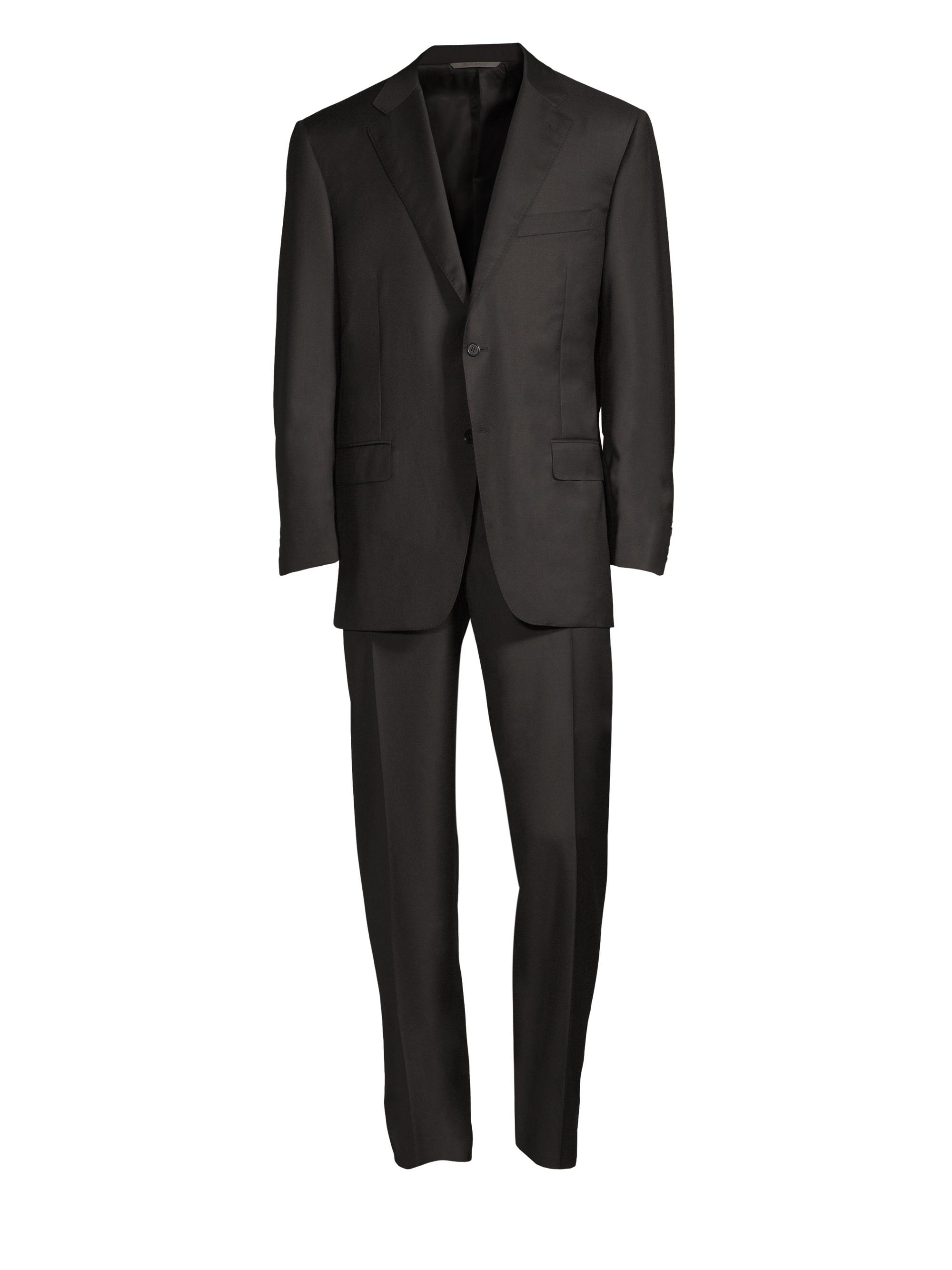 Canali Men's Regular-Fit Two-Button Wool-Blend Suit - Black