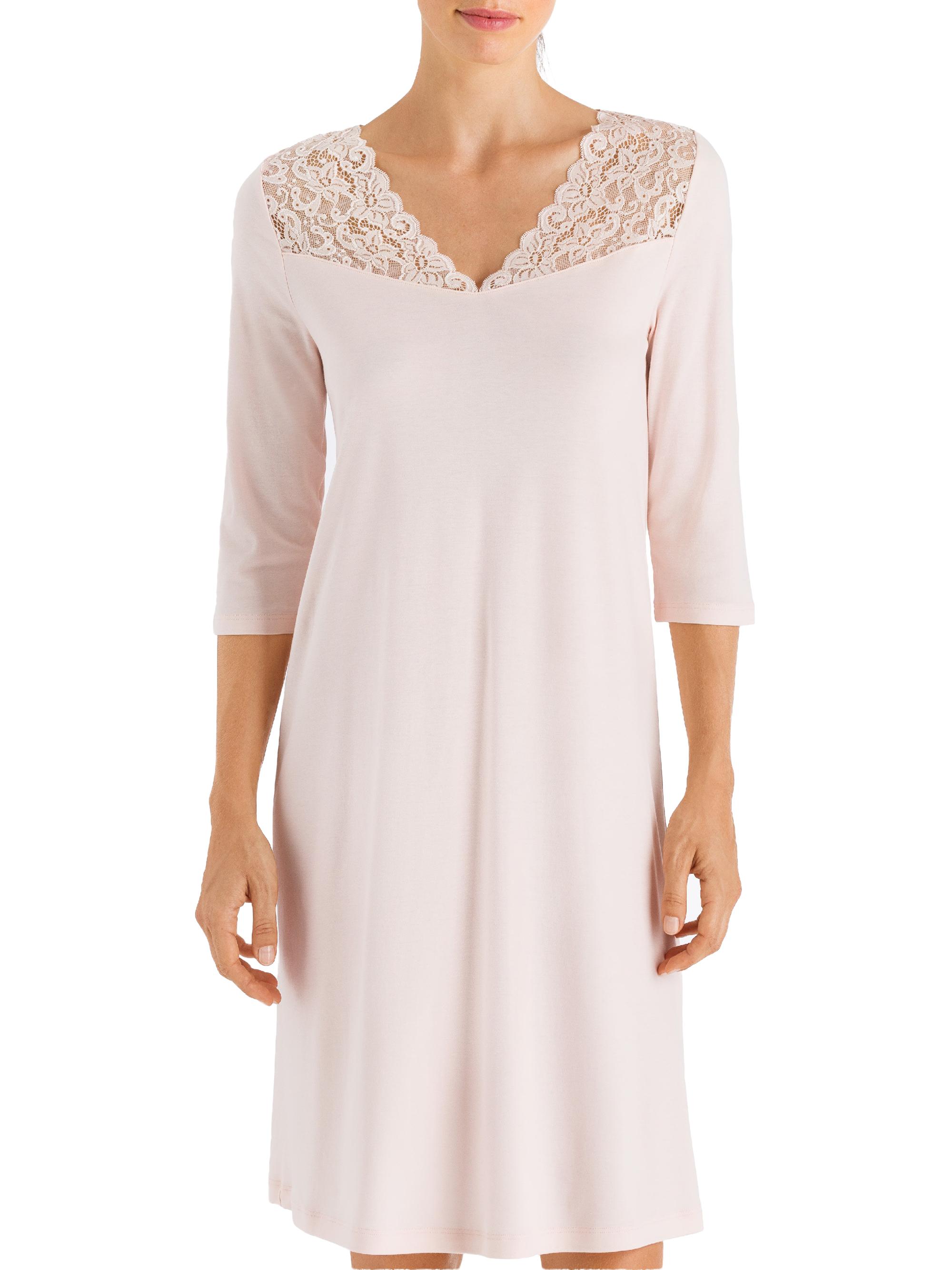 Hanro Women's Moments Three-Quarter Lace Yoke Night Gown - White