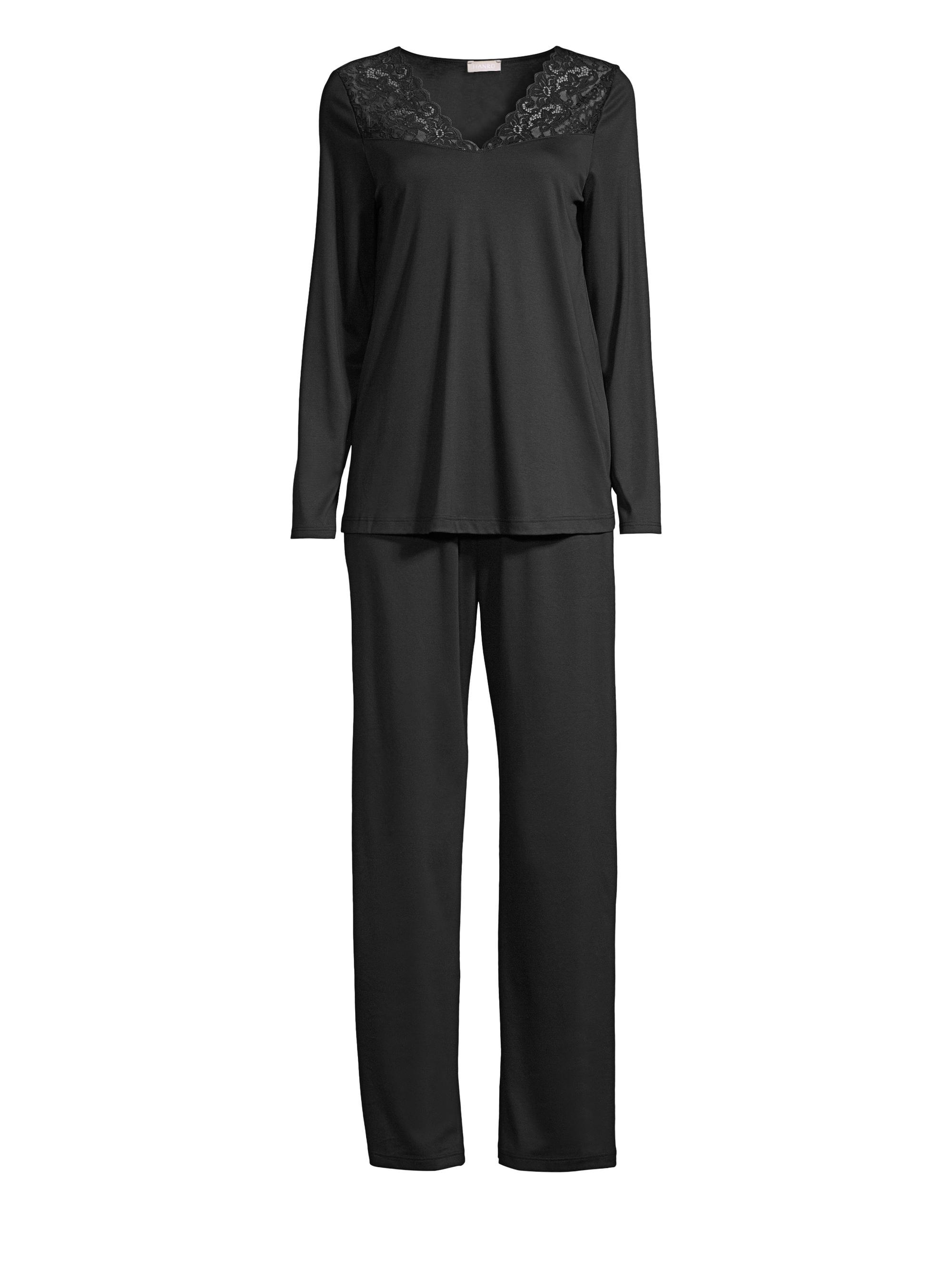 Hanro Women's Moments Two-Piece Lace & Cotton Pajama Set - Black