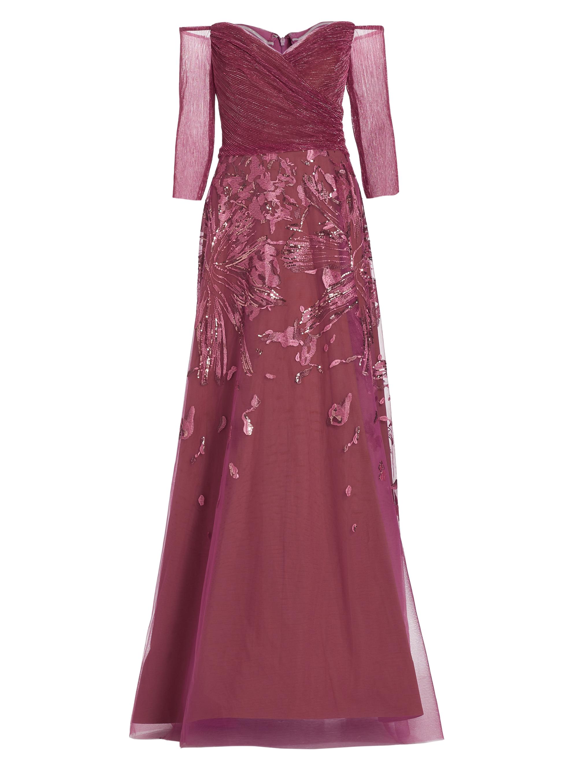Rene Ruiz Collection Women's Metallic Embroidered Tulle Gown - Pink