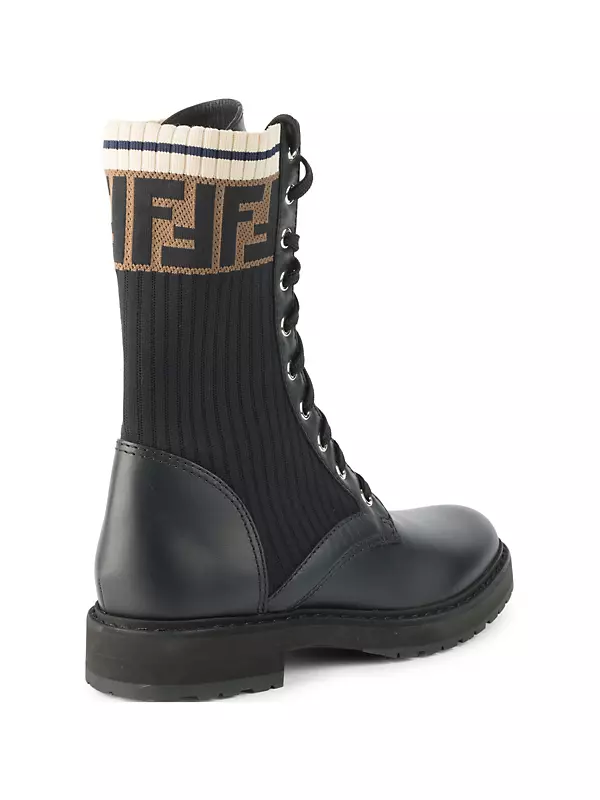 Shop Fendi Rockoko Leather & Knit Combat Boots | Saks Fifth Avenue