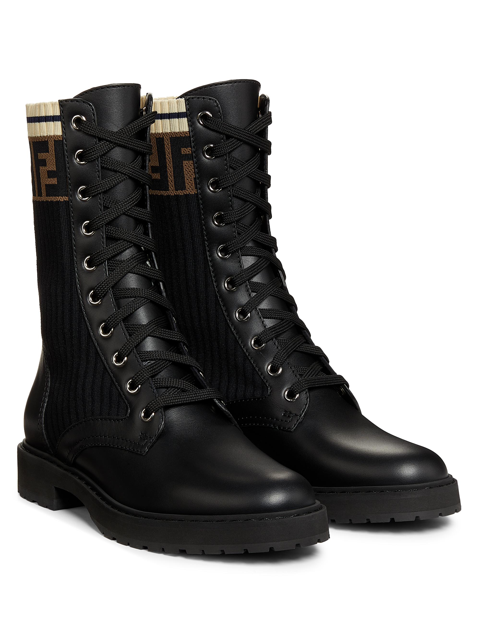 Fendi Rockoko Leather Knit Combat Boots Saks Fifth Avenue