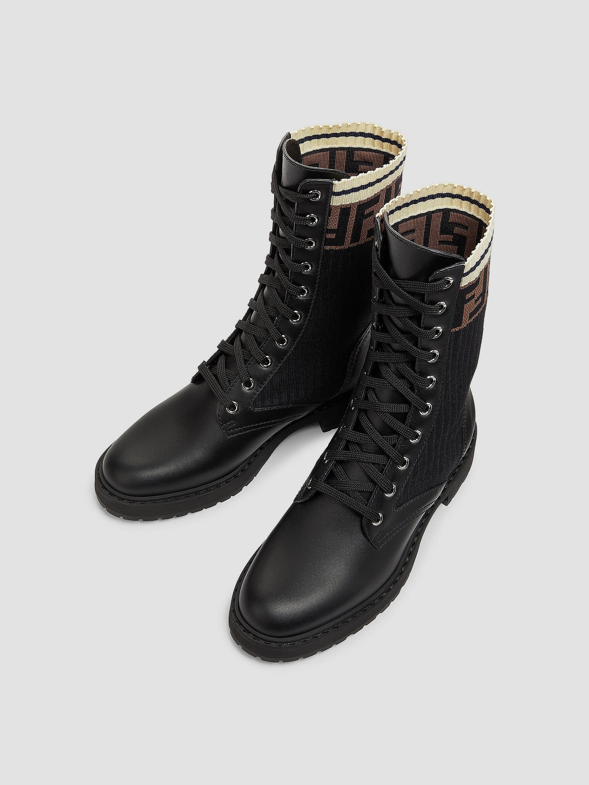 Fendi Rockoko Leather & Knit Combat Boots | Saks Fifth Avenue
