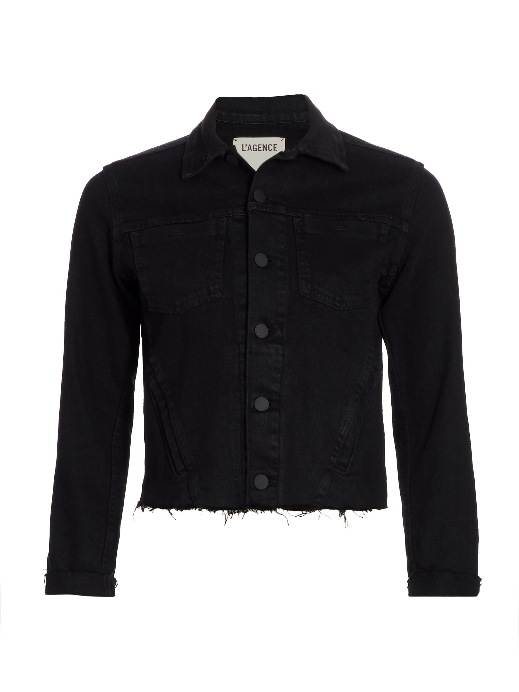 L'AGENCE Women's Janelle Slim-Fit Raw-Hem Denim Jacket - Saturated Black