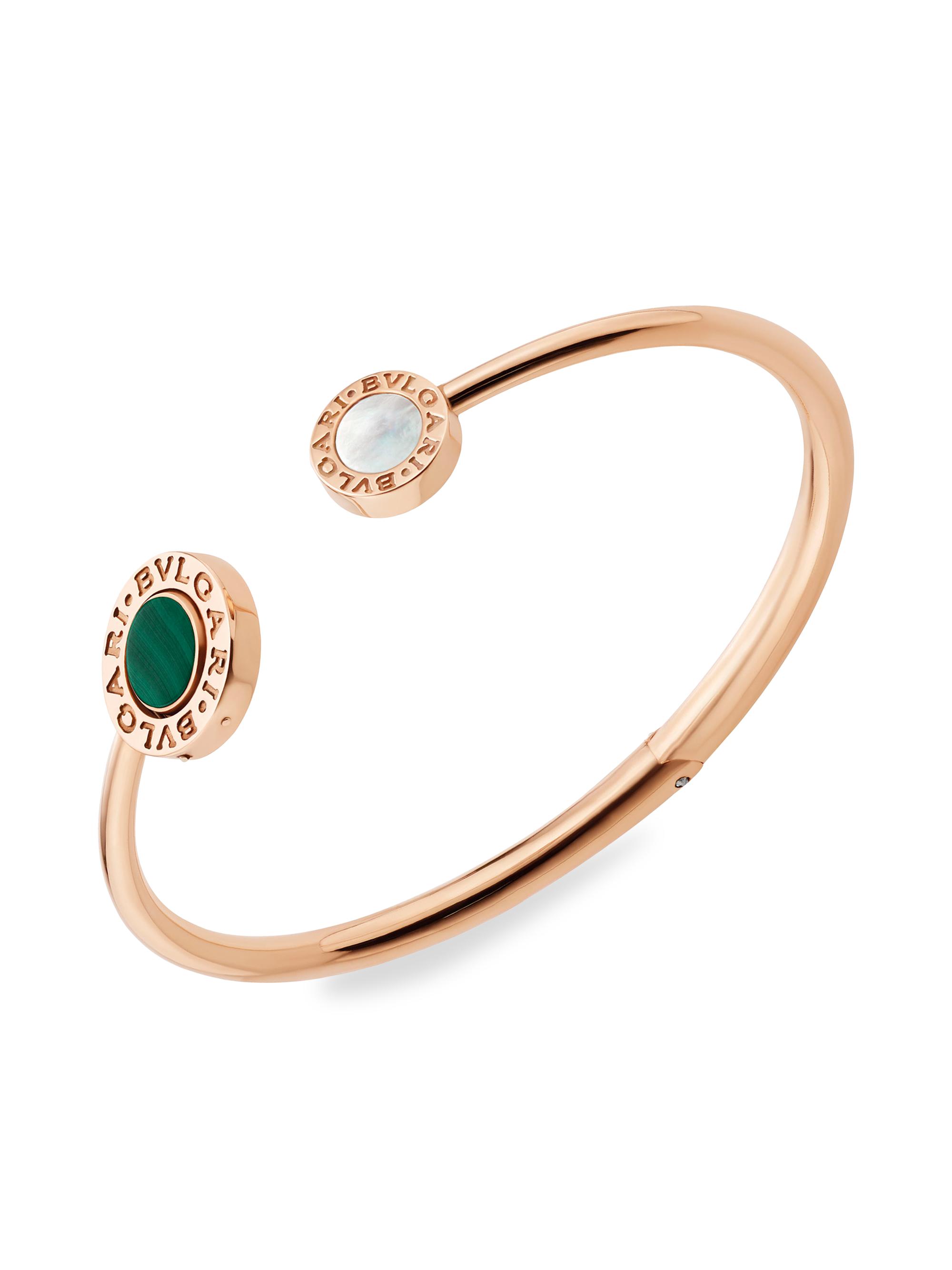 BVLGARI Women's Classic 18K Rose Gold, Mother-Of-Pearl, Malachite & Onyx Flip Cuff Bracelet - Rose Gold Malachite