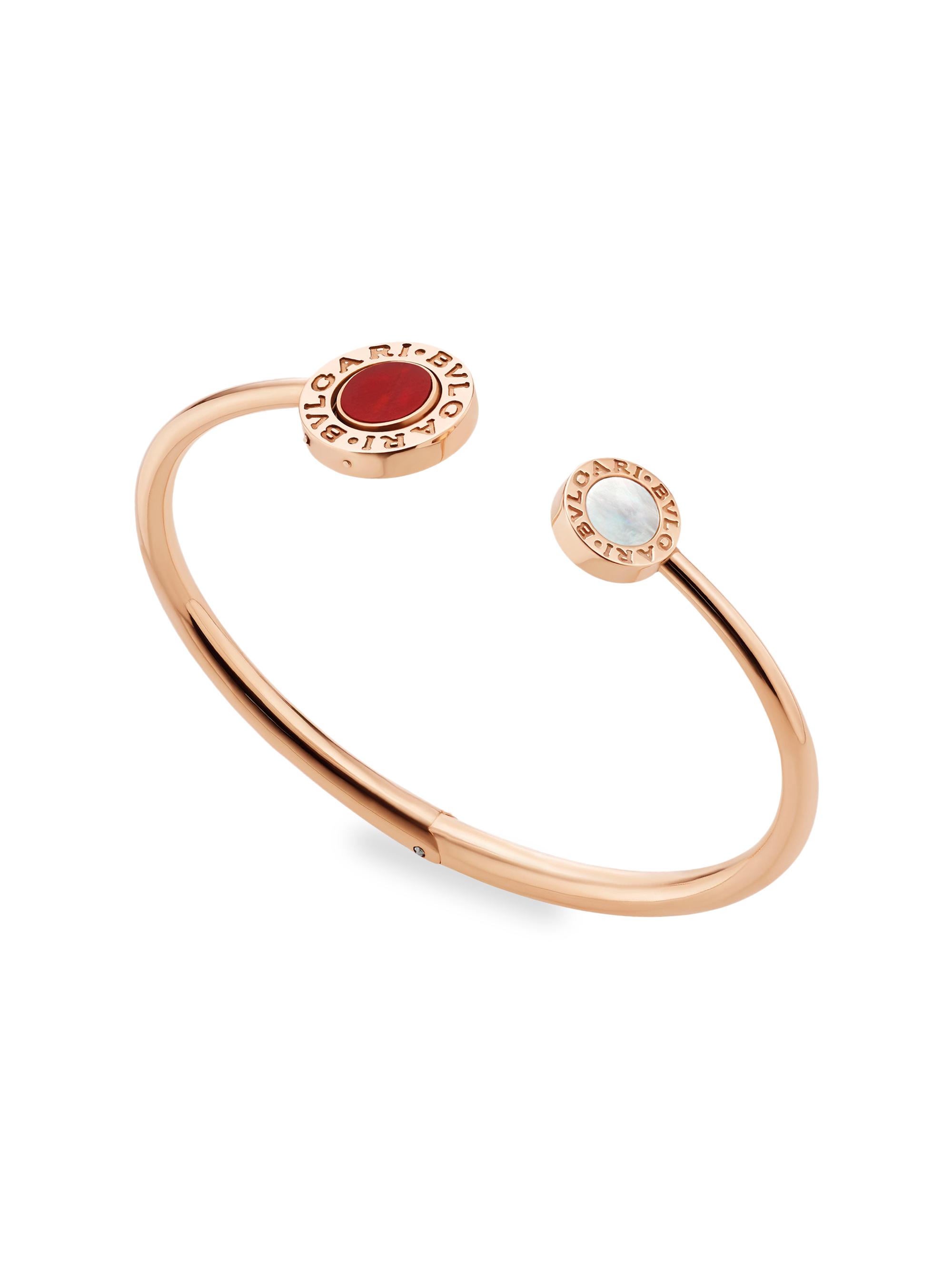BVLGARI Women's Classic 18K Rose Gold, Carnelian & Mother-Of-Pearl Flip Open Cuff Bracelet - Rose Gold Carnelian