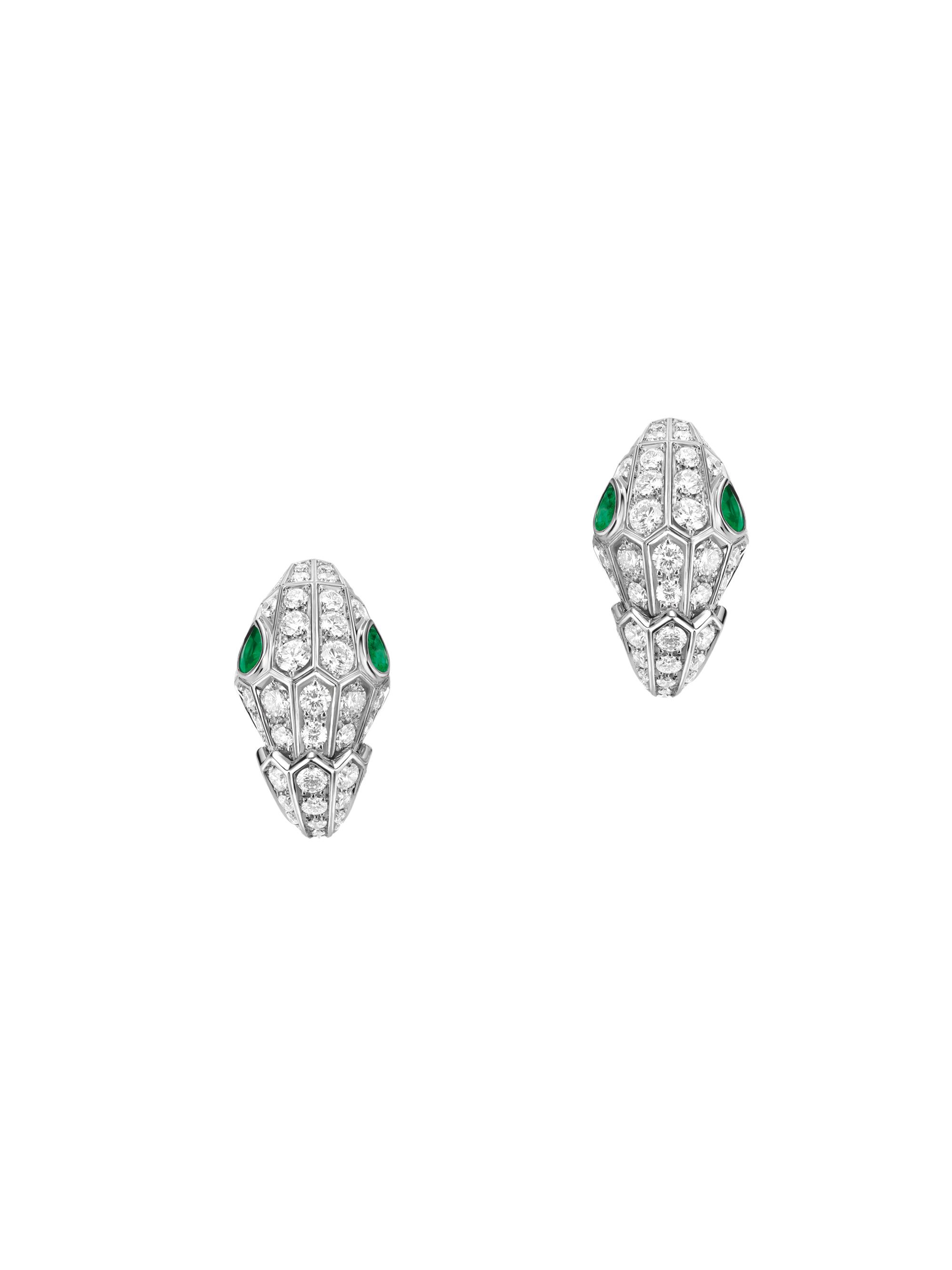BVLGARI Women's Serpenti Tubolare 18K White Gold, Diamond & Emerald Earrings - White Gold