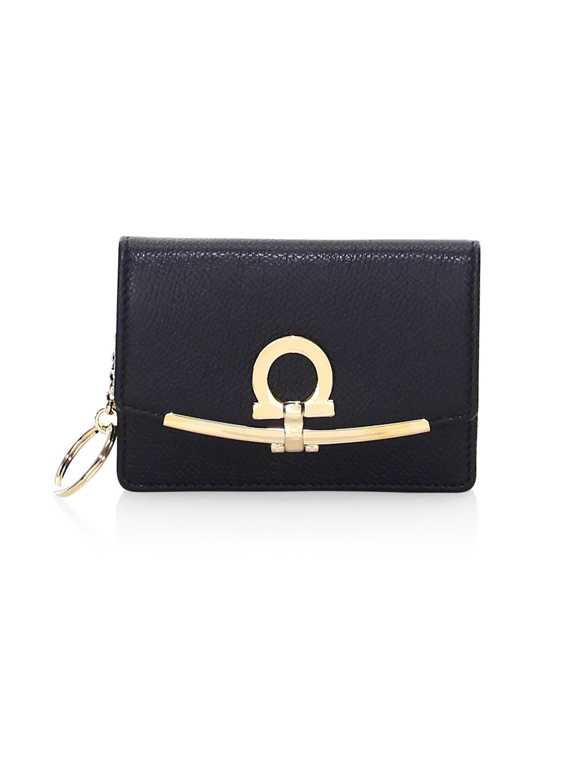 FERRAGAMO Women's Icona Clip Leather Card Holder - Black
