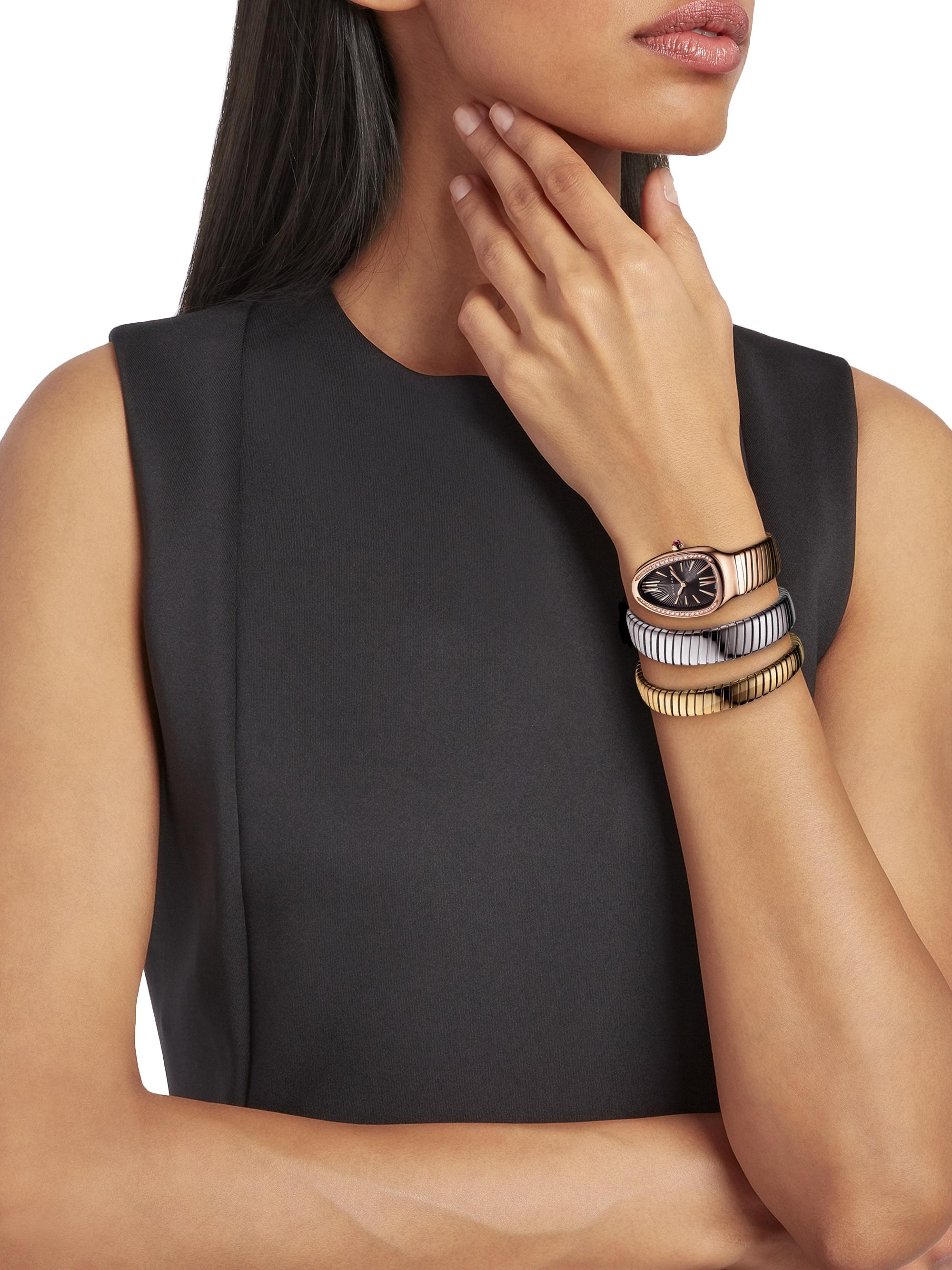 BVLGARI Serpenti 18K Rose Gold, White Gold & Yellow Gold Double