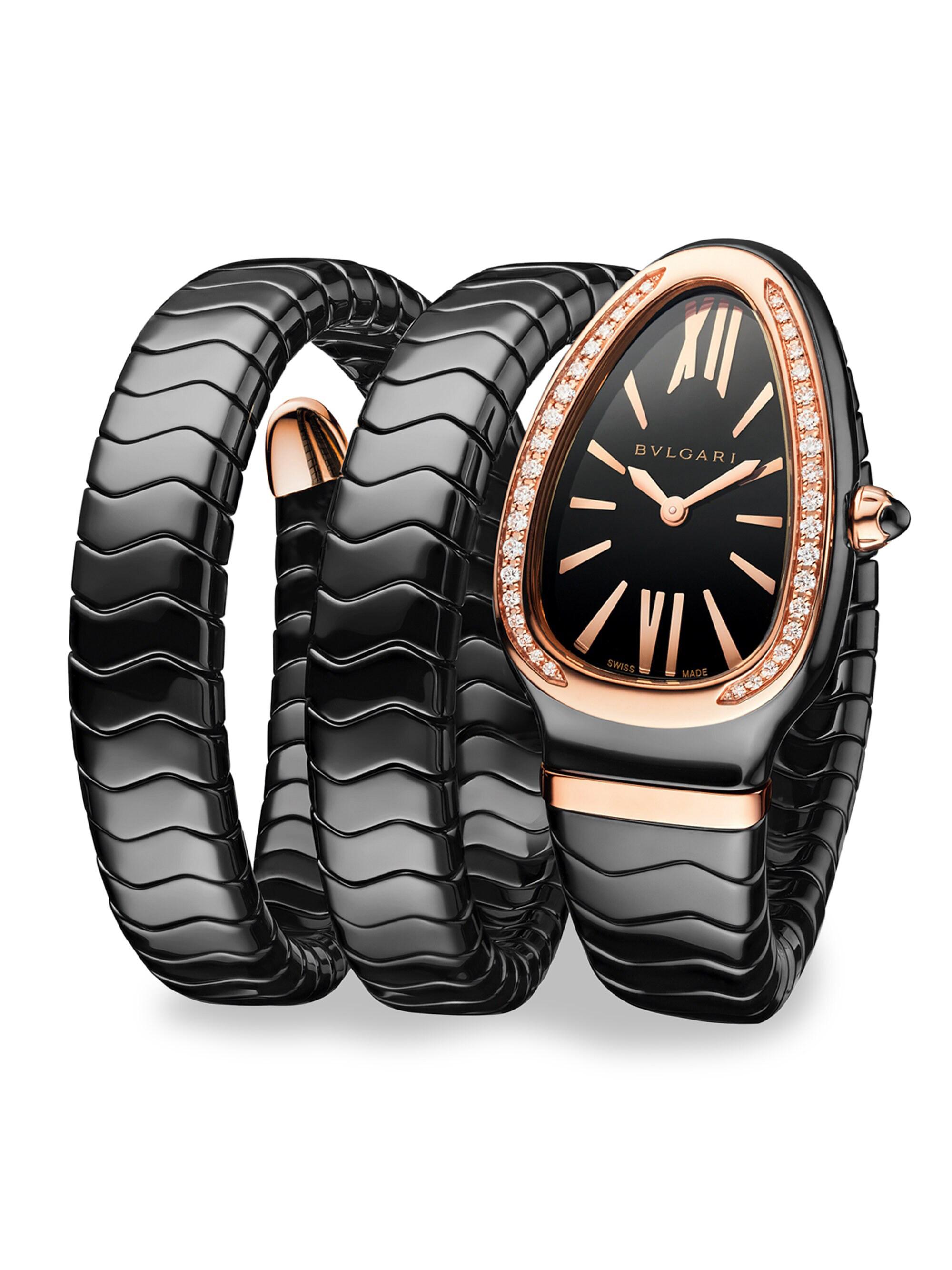 BVLGARI Serpenti Black Ceramic & 18K Rose Gold Double Twist