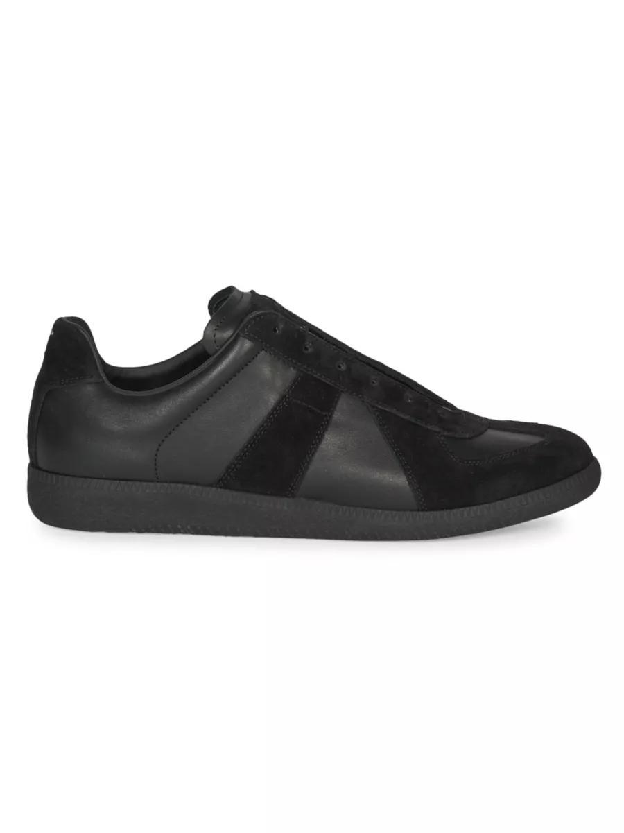 Shop Maison Margiela Replica Leather & Suede Low-Top Shop Maison Margiela Replica Leather & Suede Low-Top