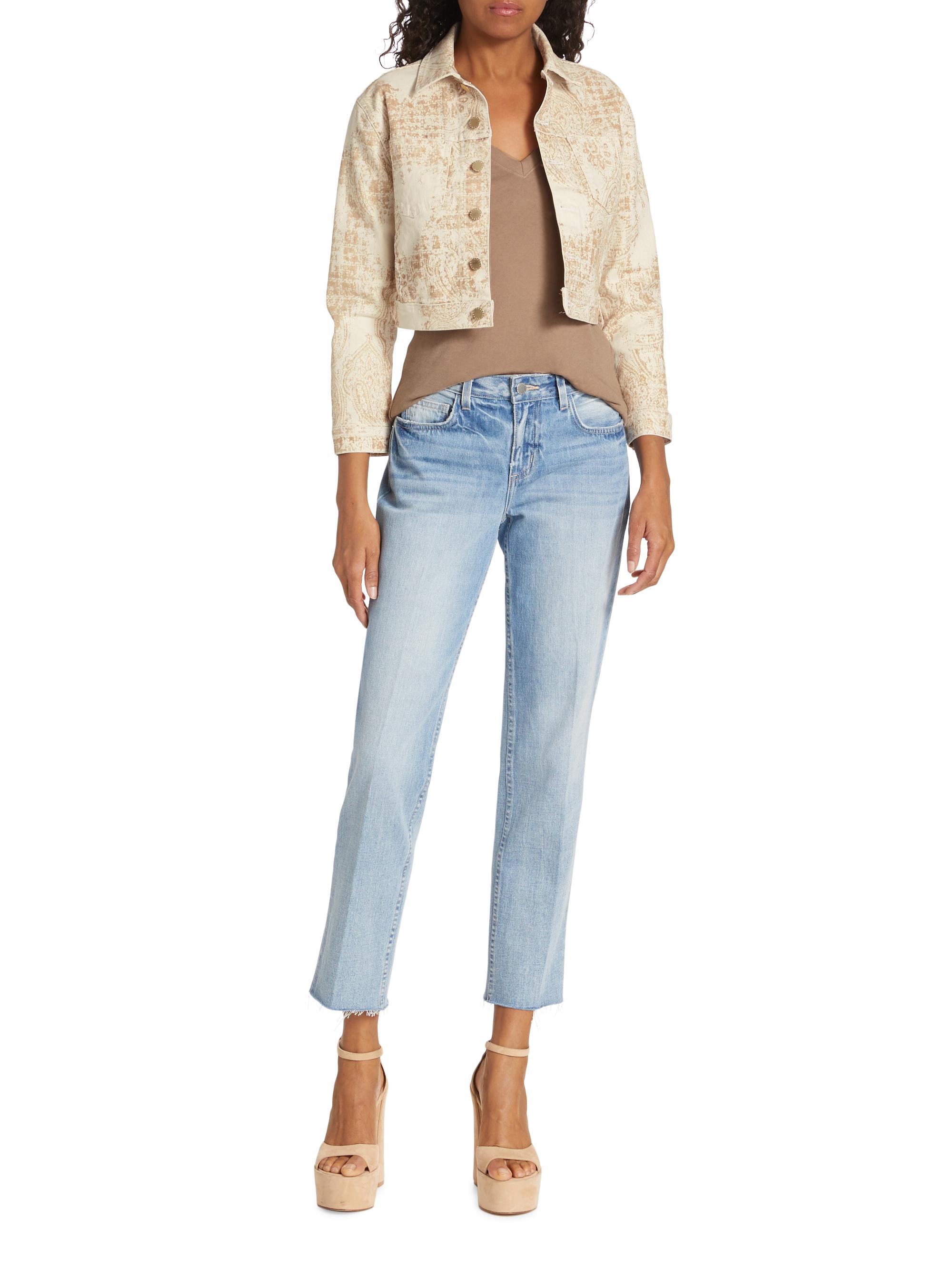 L'AGENCE Women's Becca V-Neck Cotton Tee - Biscuit - back view in Biscuit