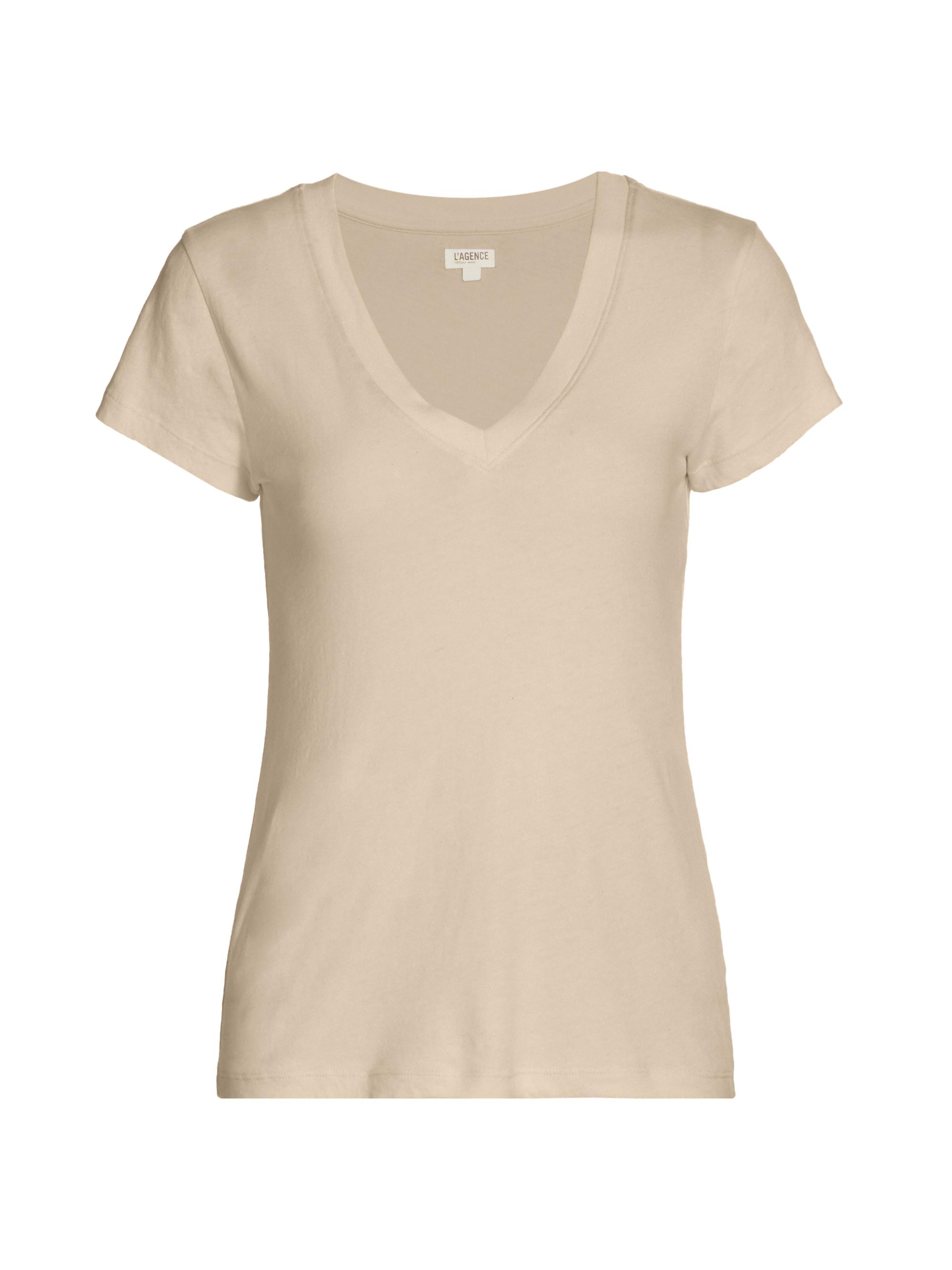 L'AGENCE Women's Becca V-Neck Cotton Tee - Biscuit - Women's Clothing
