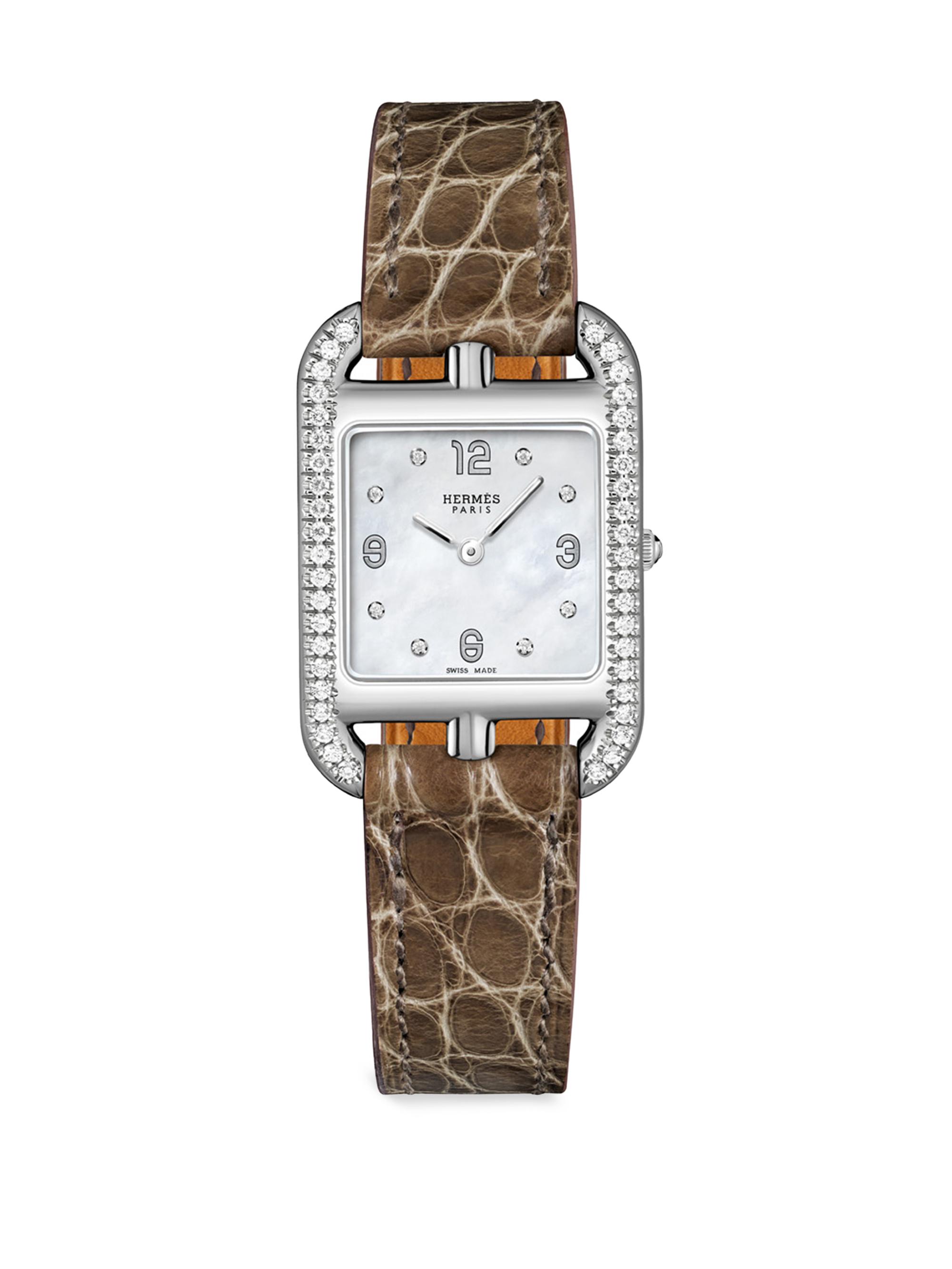 HERMÈS Women's Cape Cod Stainless Steel, 0.43 TCW Diamond & Alligator Leather Strap Watch/23MM - Brown