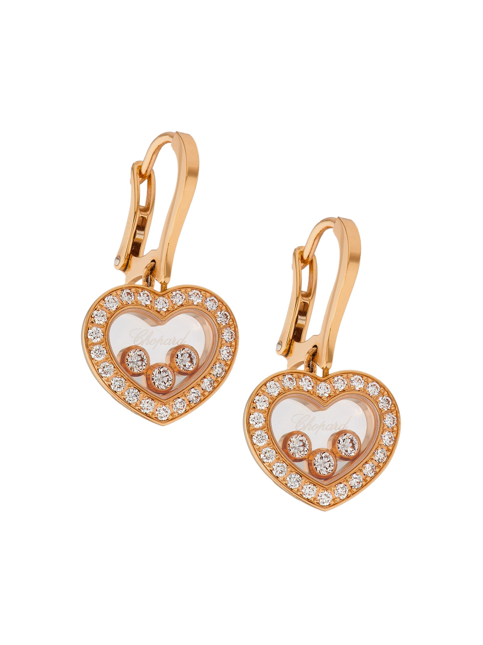 Chopard Women's Happy Diamonds 18K Rose Gold & 0.70 TCW Diamond Drop Earrings - Pink