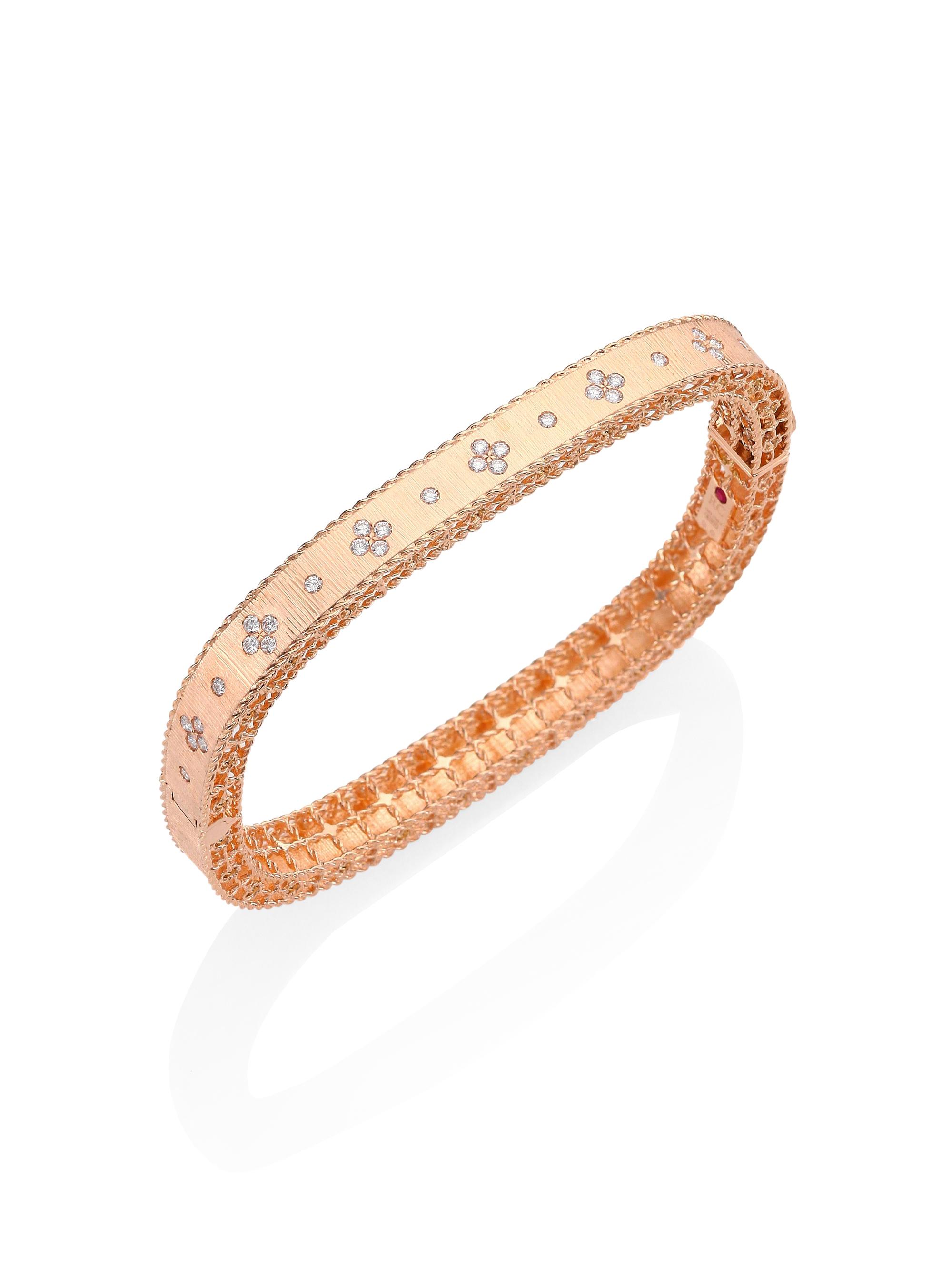 Roberto Coin Women's Princess 18K Rose Gold & 0.48 TCW Diamond Square Bangle - Rose Gold