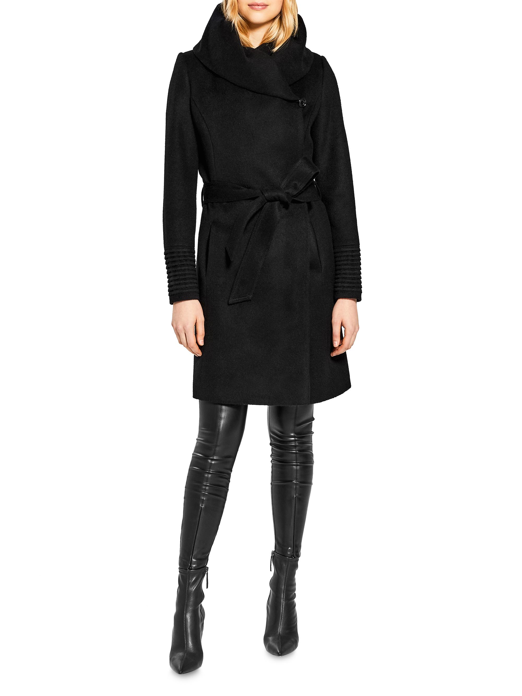 Sentaler Women's Hooded Alpaca Wrap Coat - Black