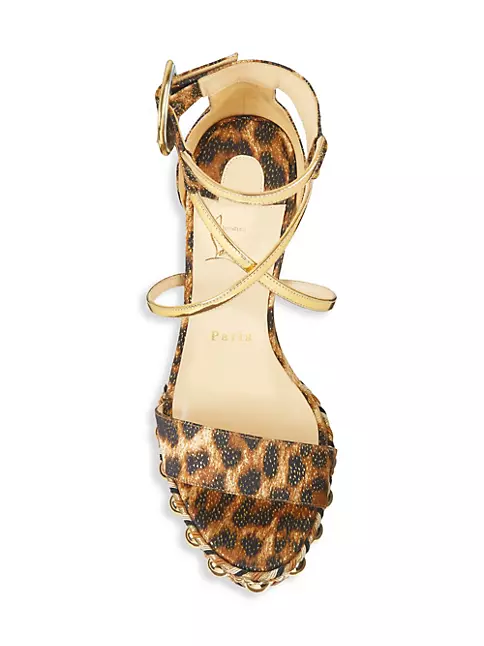 Christian Louboutin Leather Leopard Wedge Sandals - Size 9 / 39 (SHF-1 –  LuxeDH
