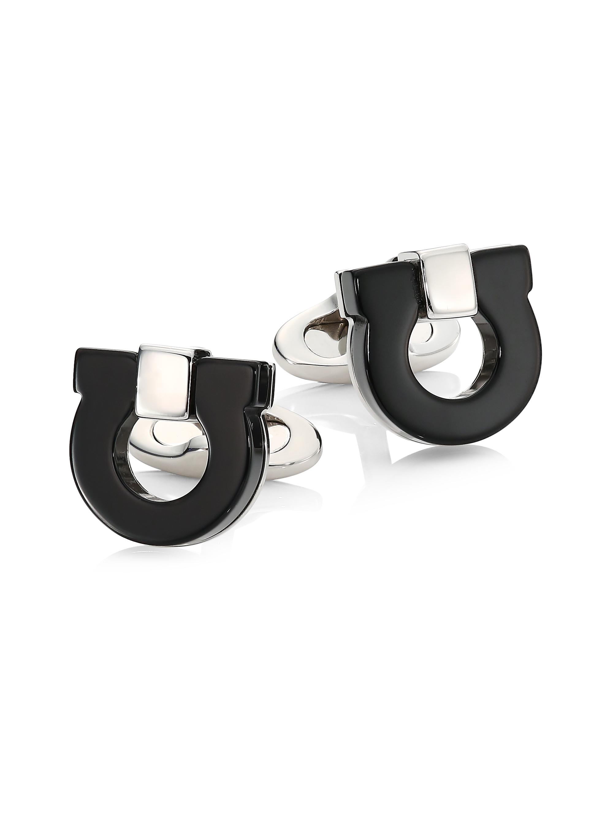 FERRAGAMO Men's Mosaico Gancio Two-Tone Cufflinks - Silver Black