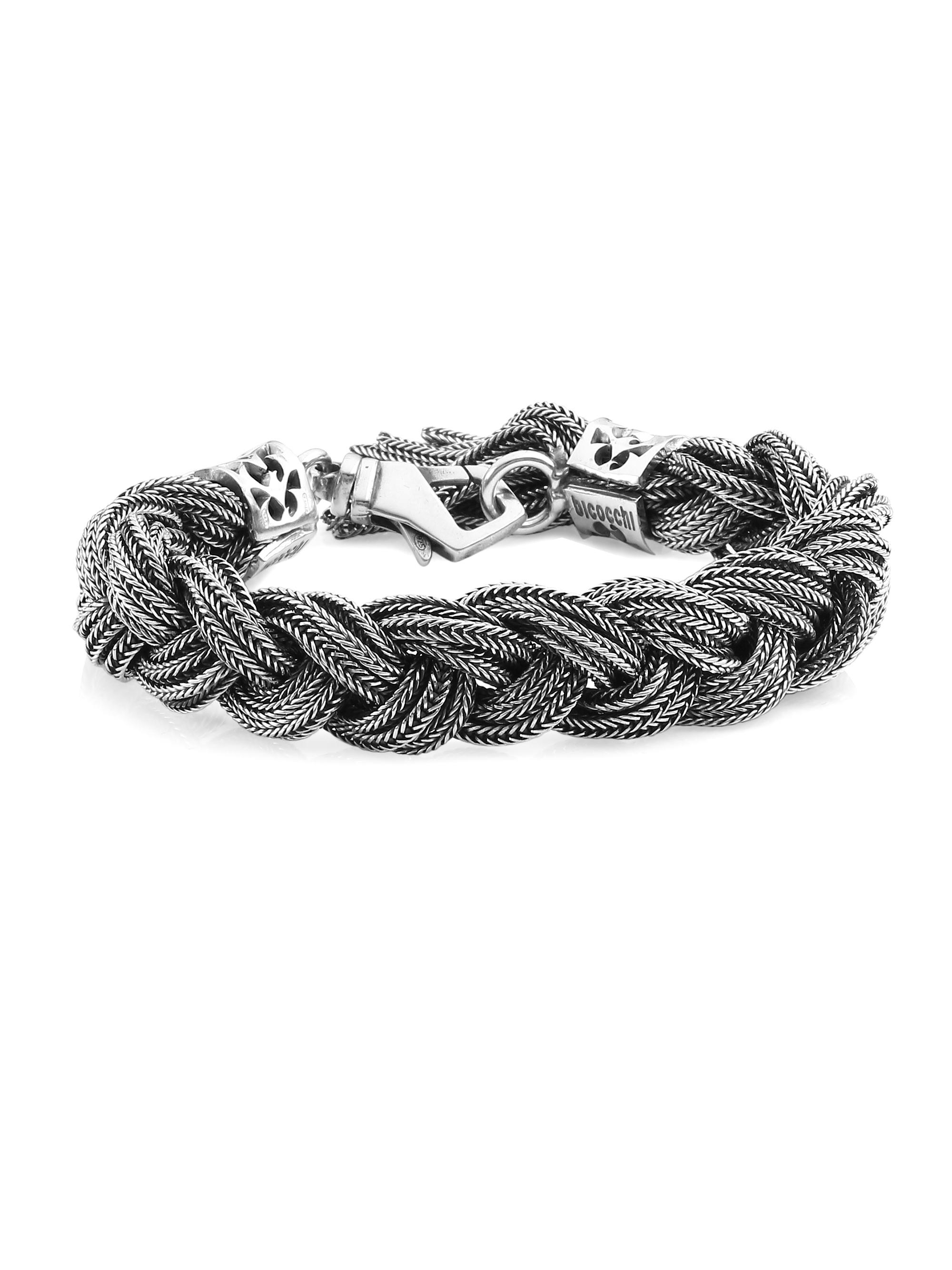 Emanuele Bicocchi Men's Unisex Wide Sterling Silver Braided Bracelet - Silver
