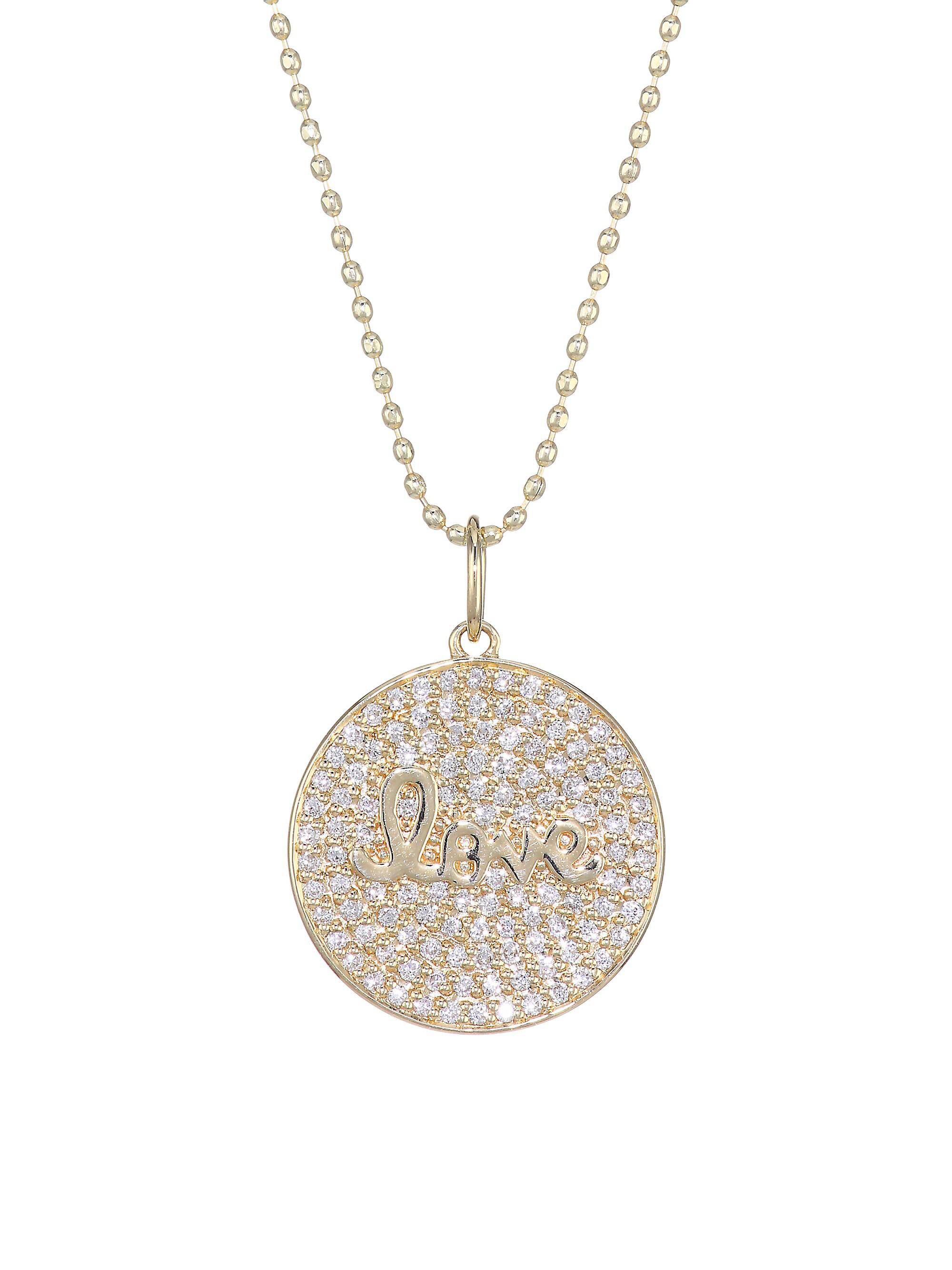 Sydney Evan Women's 14K Yellow Gold & Pavé Diamond Love Script Charm Necklace - Gold
