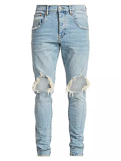Purple Brand Light Blue Skinny Jeans With Rips Detail In Stretch