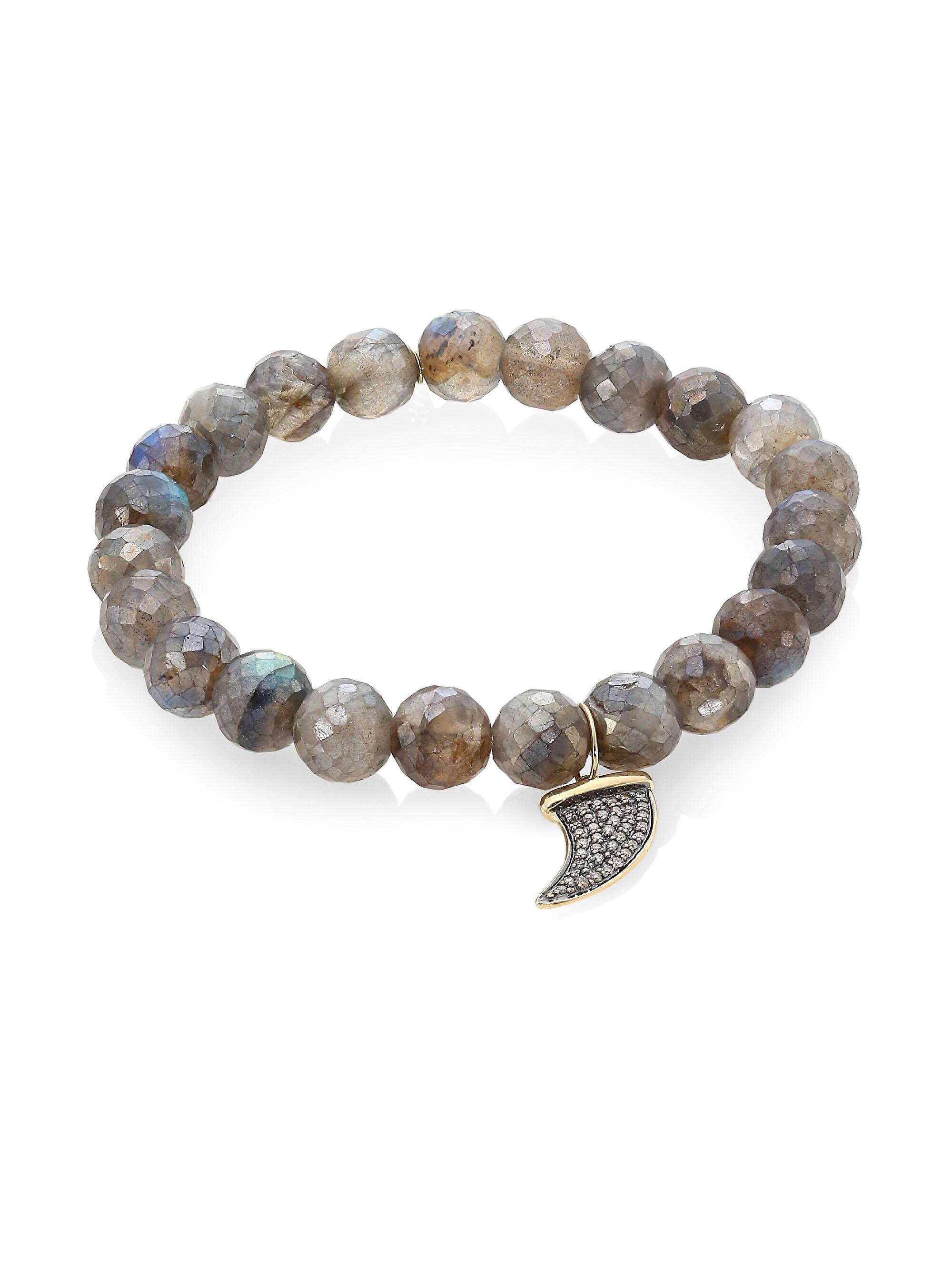 Sydney Evan Women's Labradorite, Brown Diamond & Two-Tone Gold Rondelle Horn Bracelet - Brown