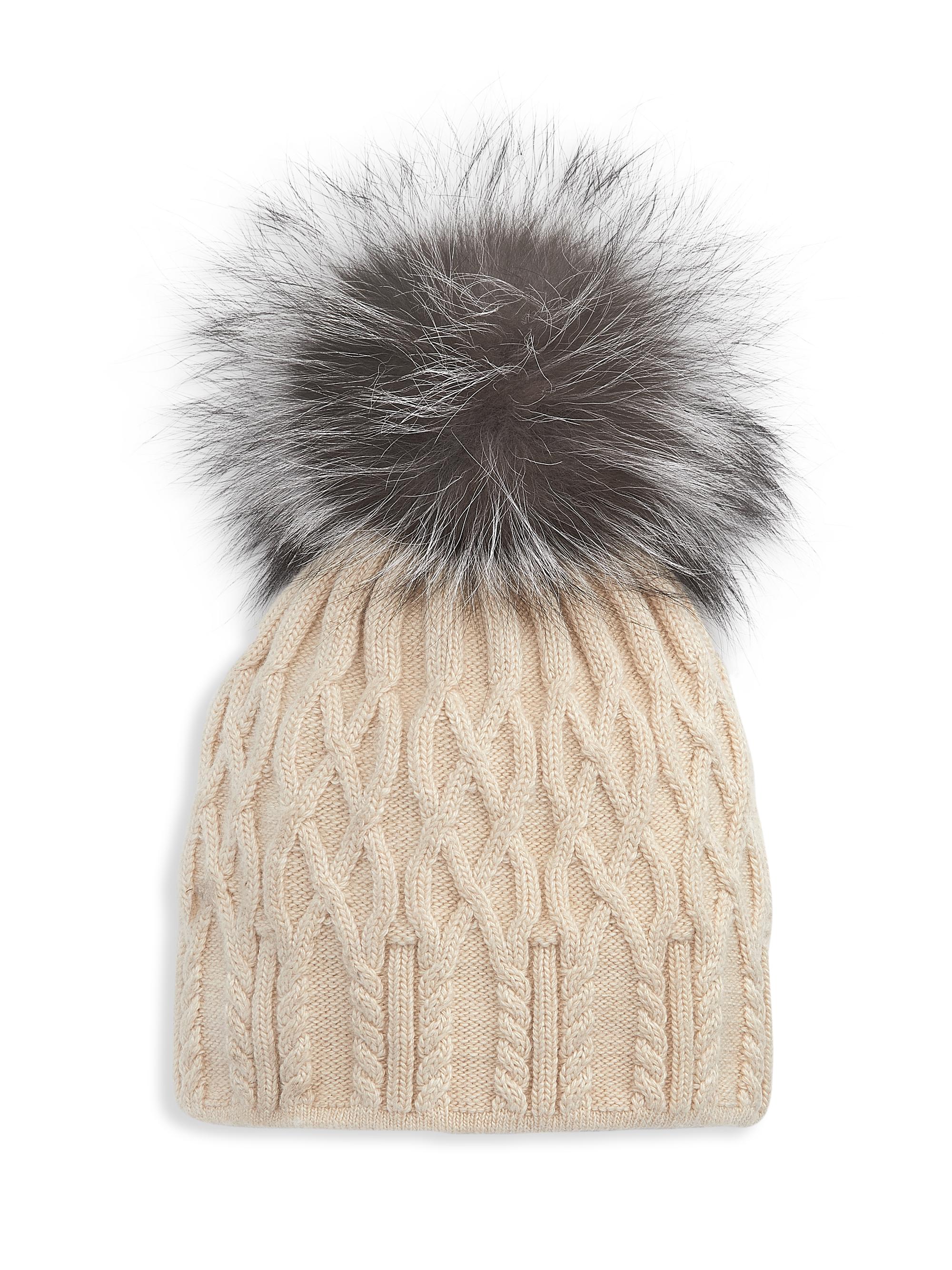 Loro Piana Cashmere Knit Beanie Hat Fox Fur Pompom Loro Piana - Black Cashmere Fox Pom Pom Hat | Mitchell Stores main image 2
